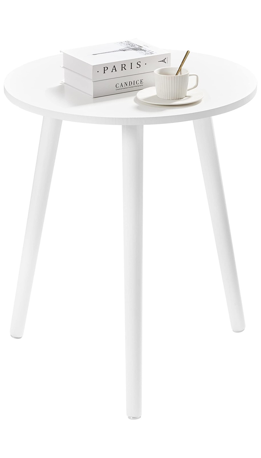 Small Round Side Table White Nightstand Bedside Coffee Table 16.5×20.5 Inch