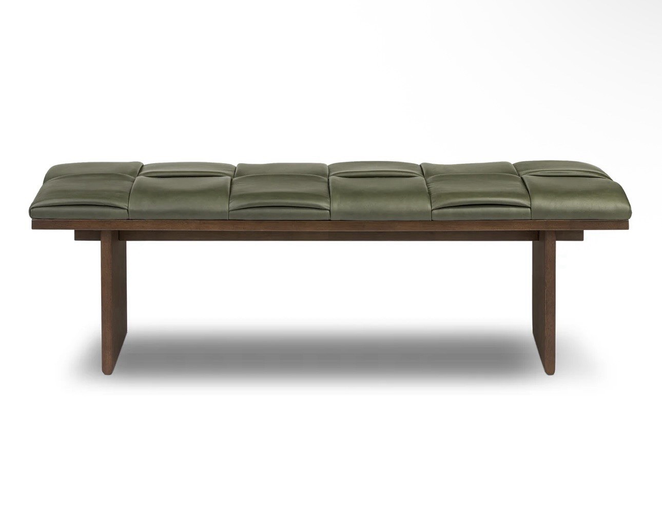 Poly and Bark Leather Upholstered Walnut Wood Bench Mid-Century 55x15x18