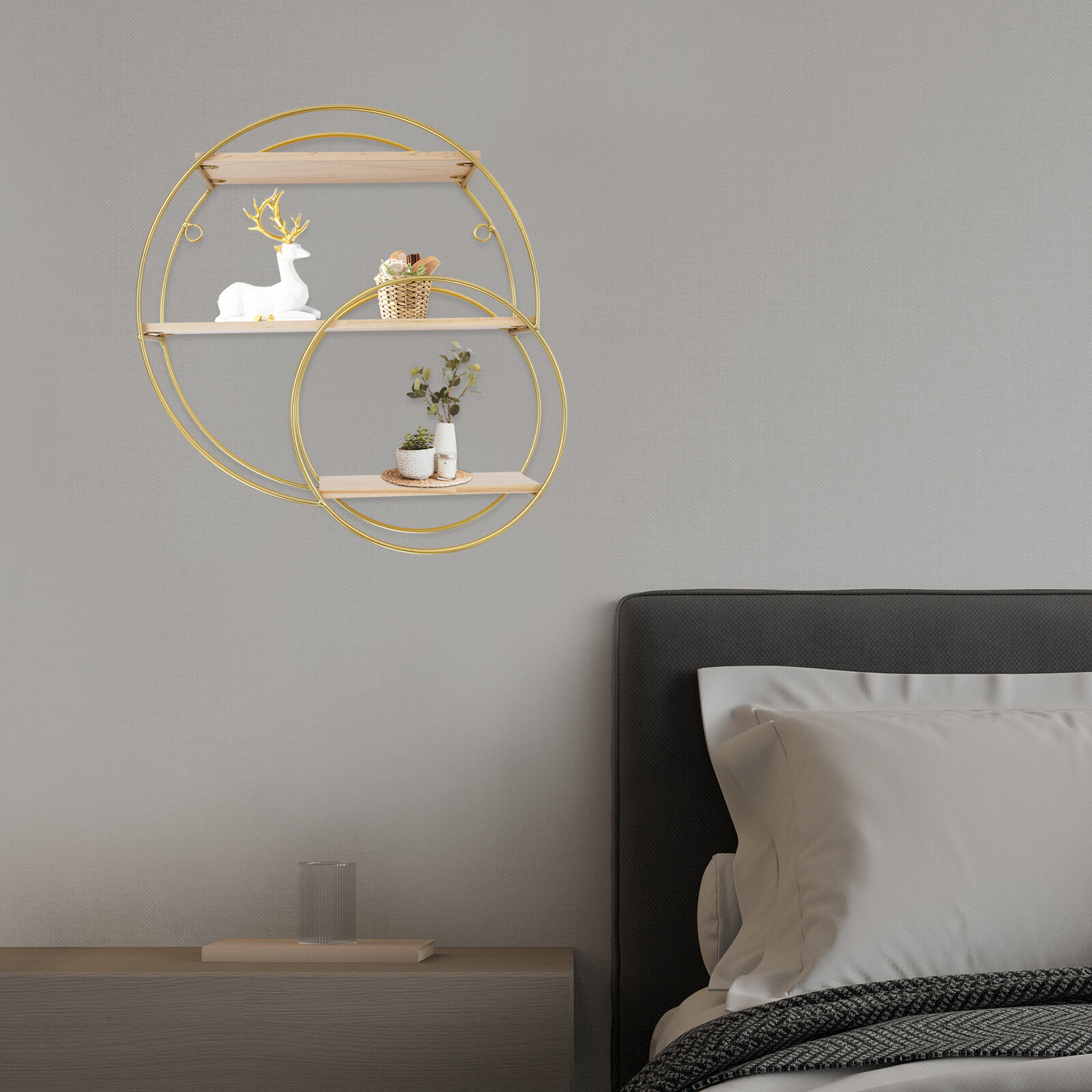 Wall Mounted Circular Storage Rack 10 x 33cm Shelf, 3-tier Storage Display Rack