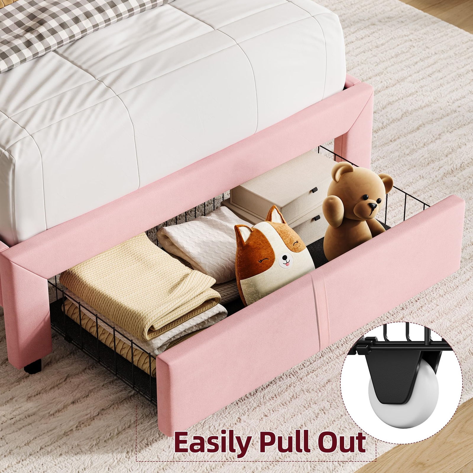 Twin Size Platform Bed Frame with Large Storage Drawers Upholstered Headboard