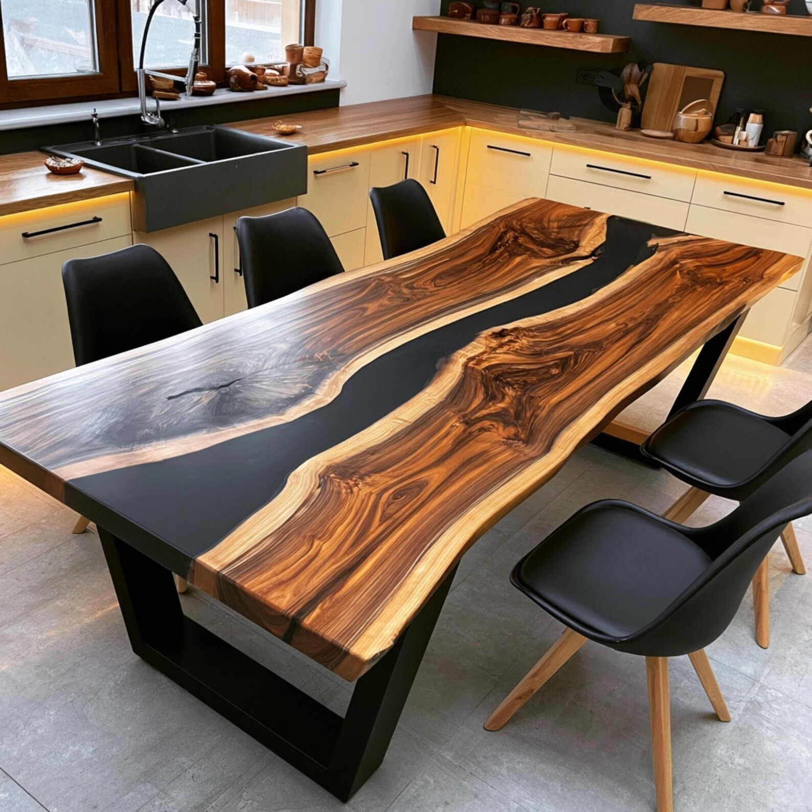 Handmade Walnut Epoxy River Dining Table Top Live Edge Luxury Furniture