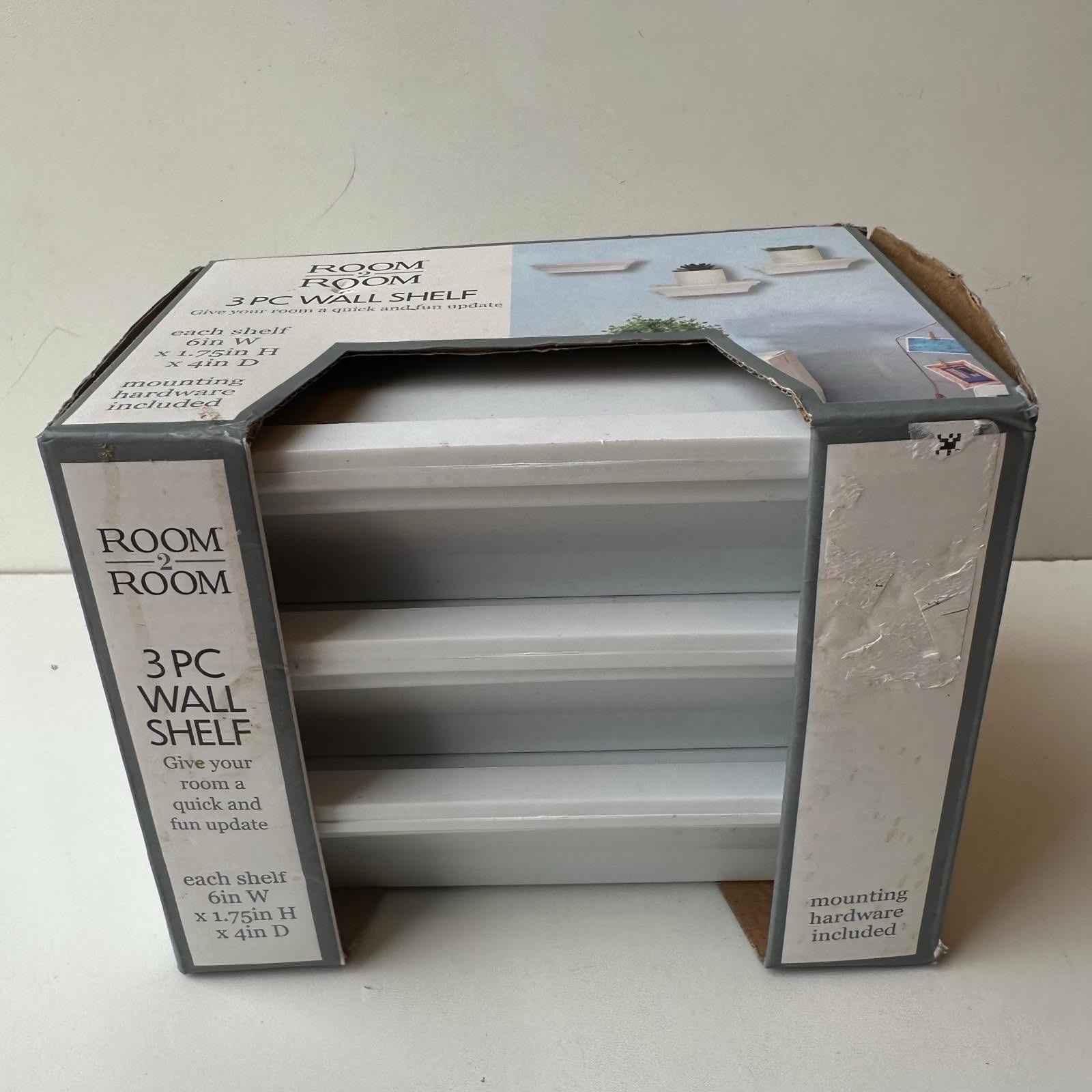 Room 2 Room 3 PC Wall Shelf White 6″W x 1.75″H x 4″D Mounting Hardware Included