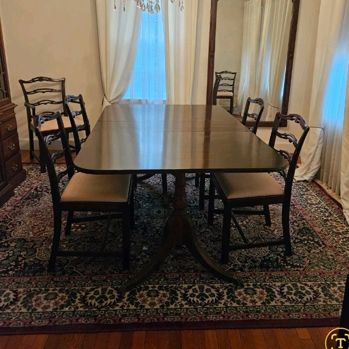 Dark Wood Rectangular Dining Table Set w/ 4 Chairs, Brown Wood, Freestanding