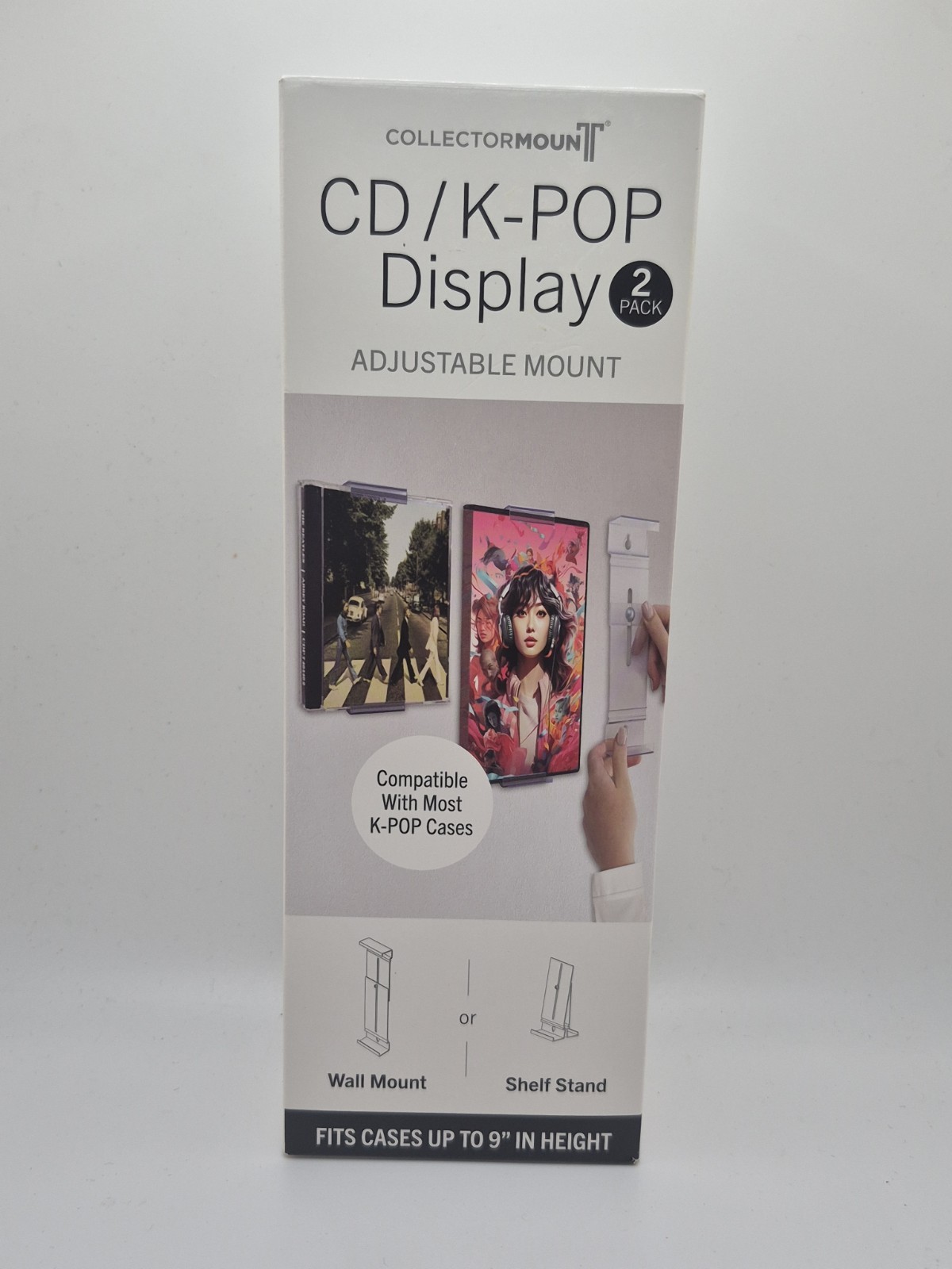 CollectorMount Adjustable Clear CD/K-Pop Display Mounts 2-Pack Wall/Freestanding
