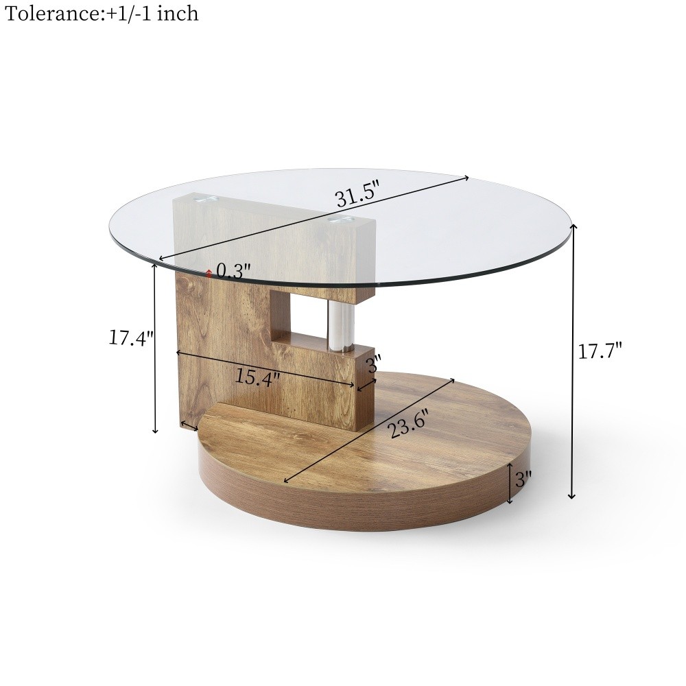 Modern and Practical Double-Layer Round Table Glass Table Top Wood MDF Table