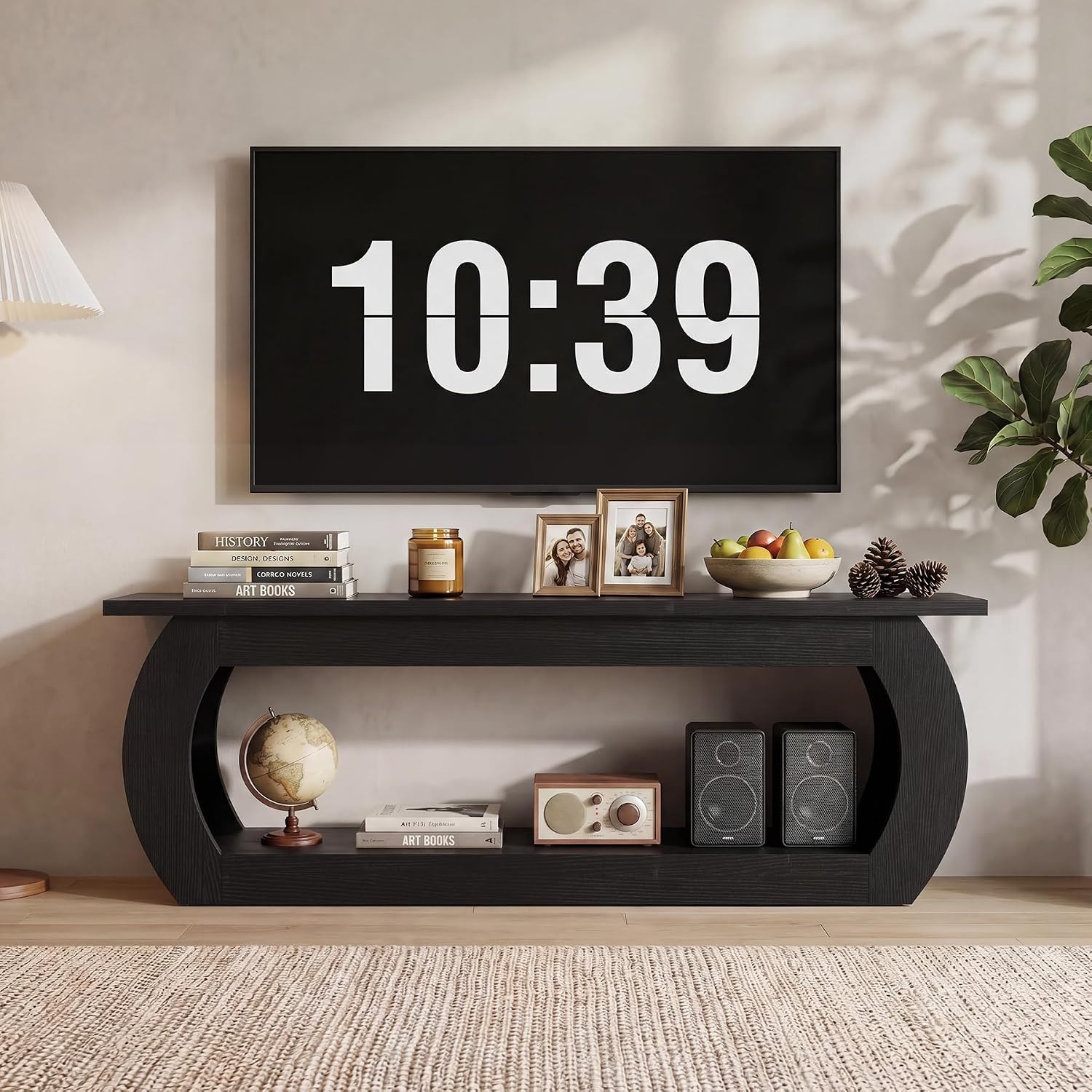 63 Inch Farmhouse Wooden TV Stand with Storage for TVs up to 65 Inches – Black