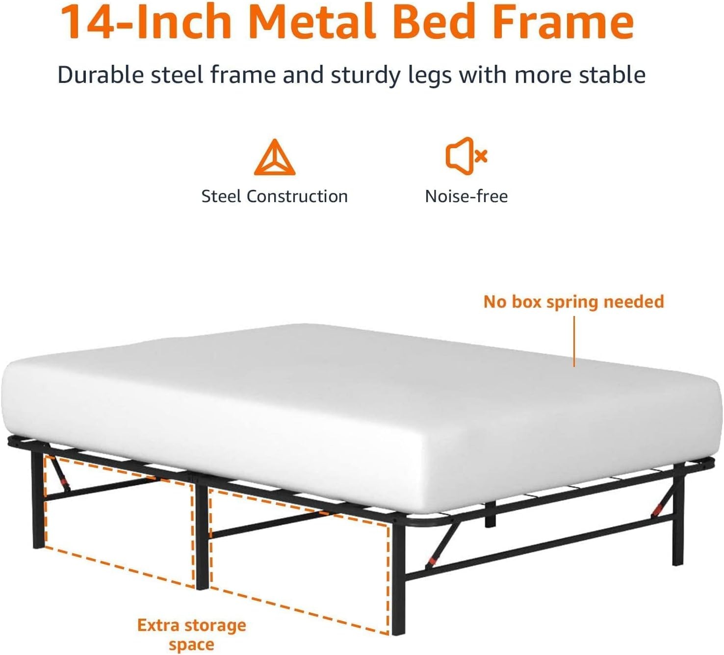 Bed Frame W/ Ample Underbed Storage Foldable Metal Platform Sturdy Steel No Box