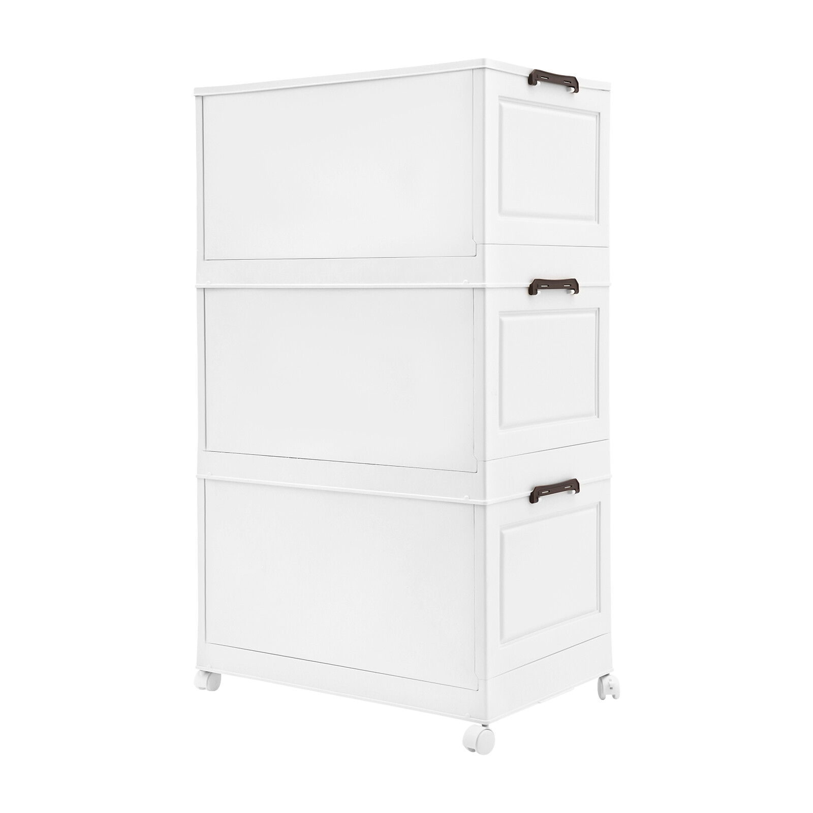 3PCS Foldable Stackable Storage Cabinets with Wheels White 25.59*16.54*43.5in US