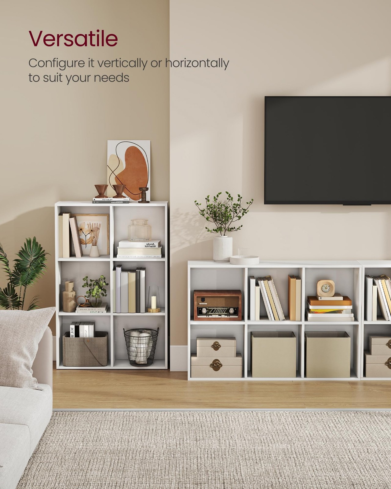 Bookcase Cube Shelf with 6 Compartments, 9.4 x 25.8 x 38.6 Inches