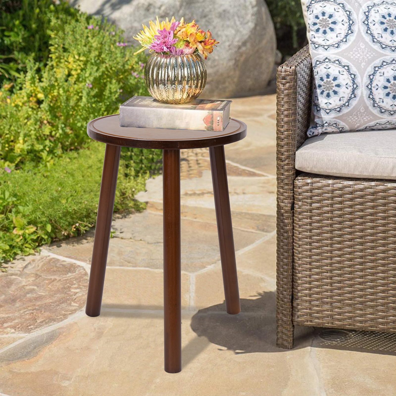 2x Rustic Side Table Round Wood Plant Stand 42cm Tall 3-Leg Stool Furniture Home