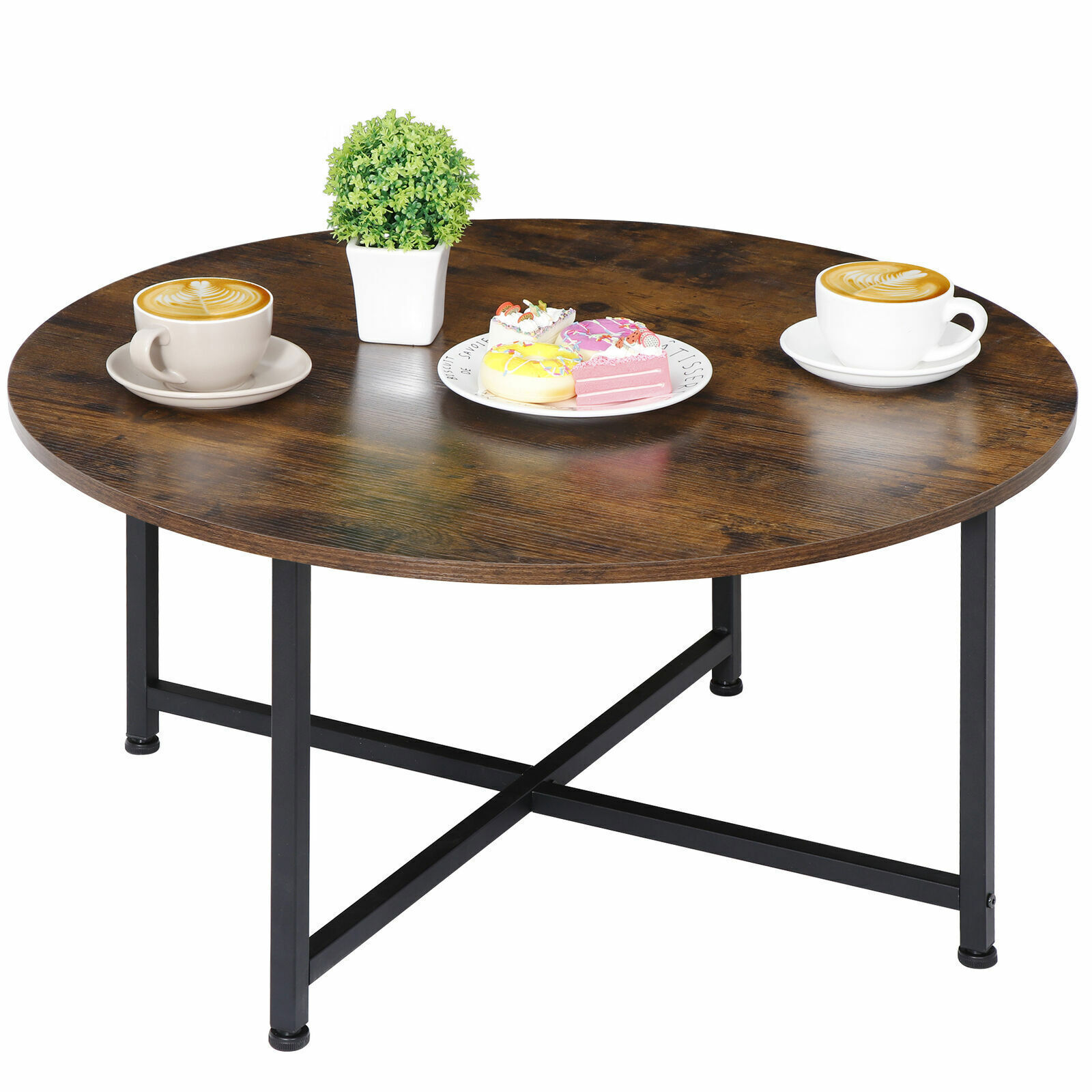 31.5 Inch Durable Industrial Round Coffee Table Leisure Tea Table Home Office