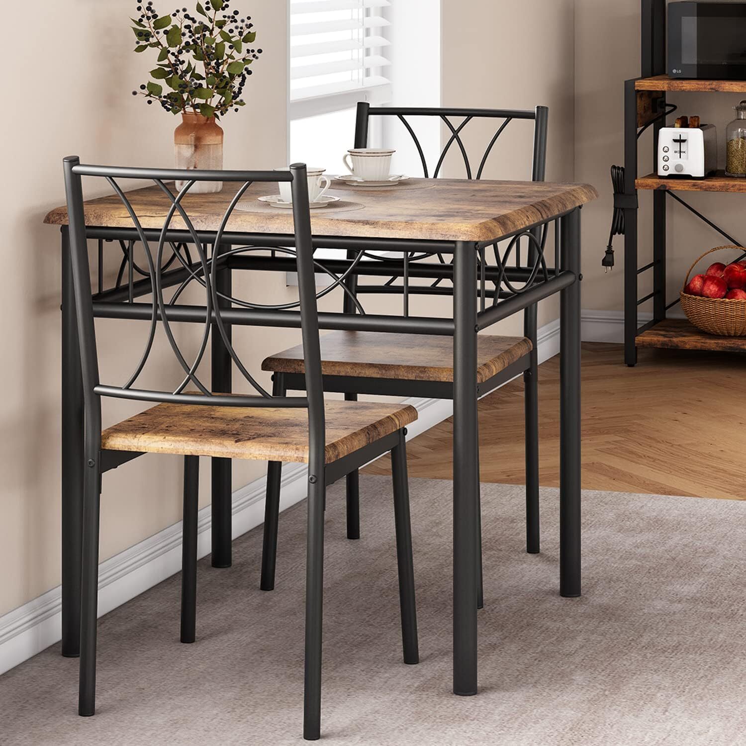 ☑️Dining Table Set for 2 Kitchen Table and Chairs for 2 Metal and Wood Chairs NE