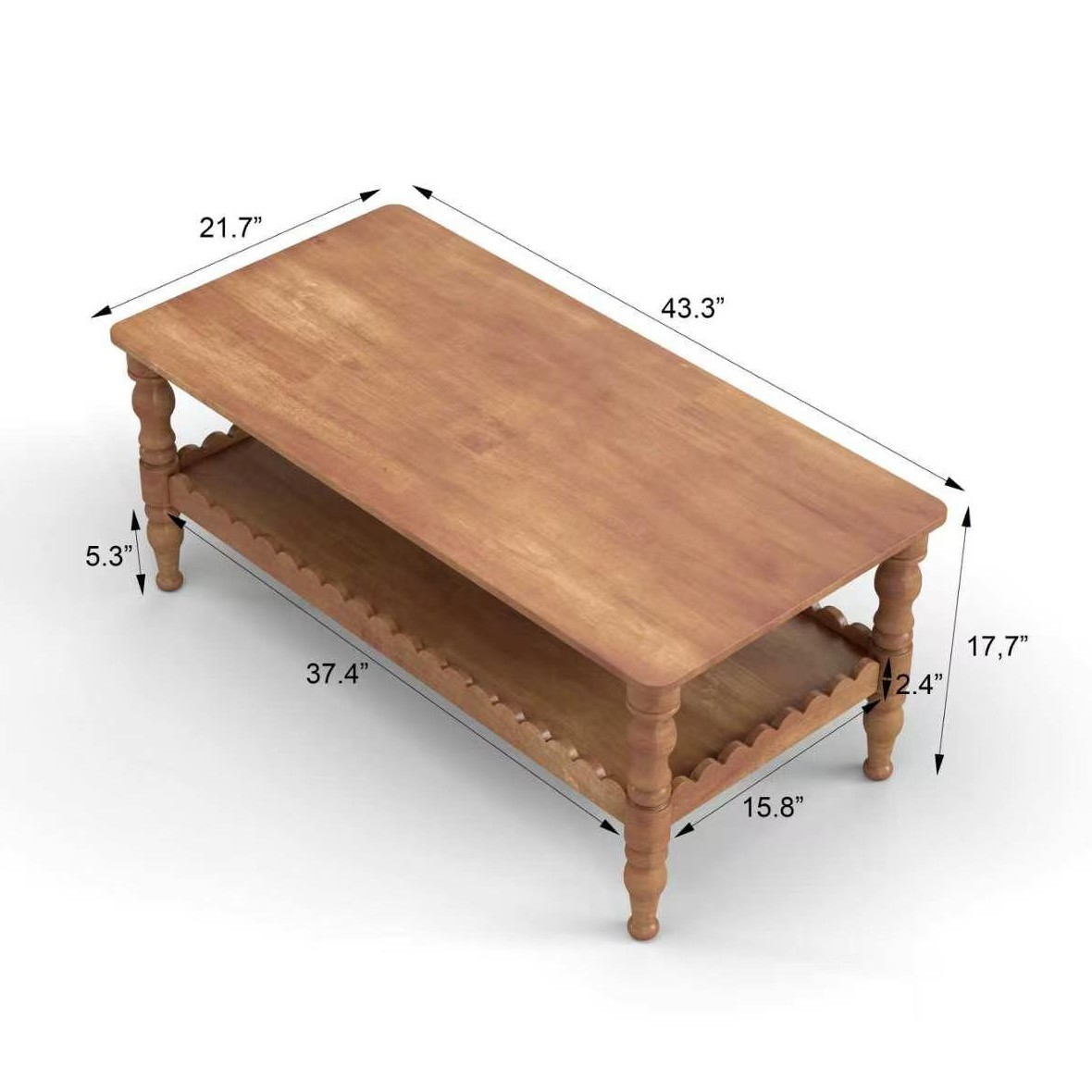 2-Tier Rectangle Coffee Table Center Table With Storage Shelf for Living Room