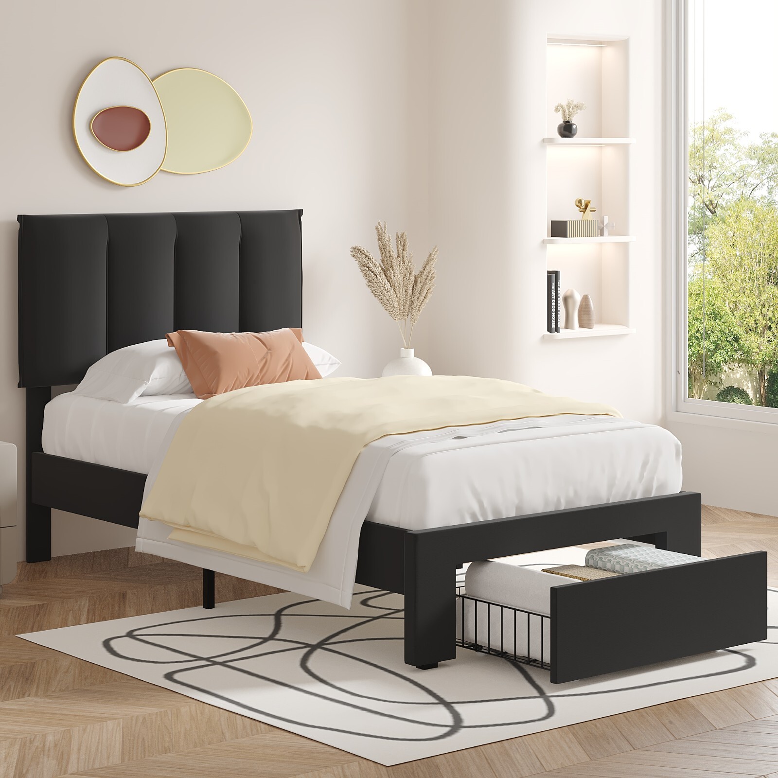 VECELO Twin Full Queen Bed Frame Platform with Upholstered Headboard Wooden Slat
