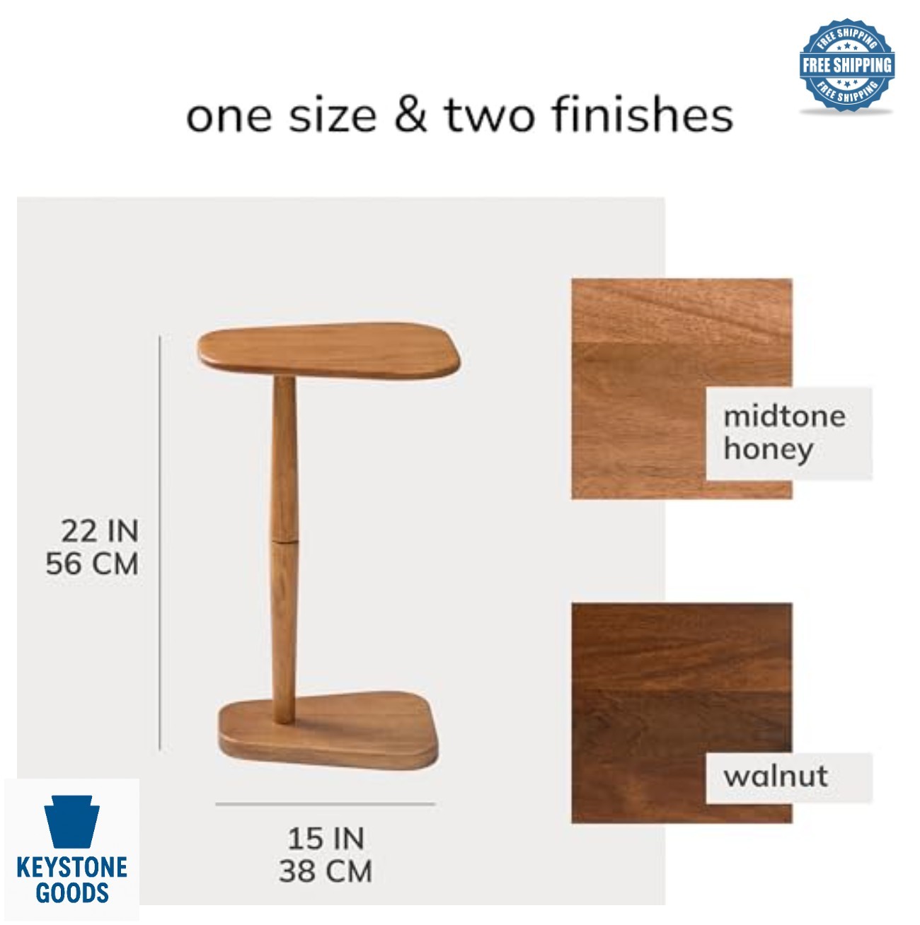 C Shape Solid Mango Wood Side Table 22 Inch End Table for Couch Sofa Bedroom