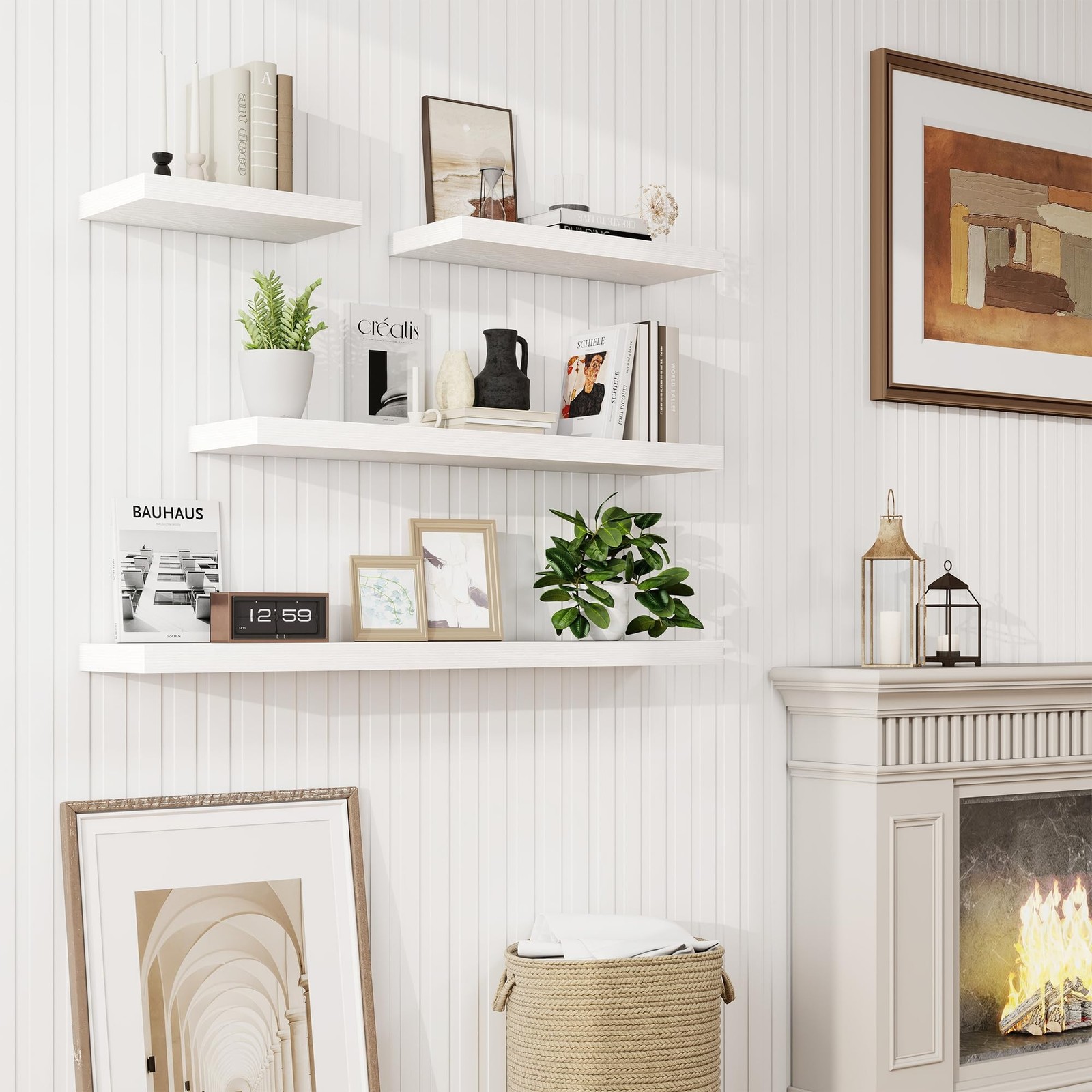 Marsmiles 72in Floating Shelves, 72″ W x 9.25″ D x 1.5″ H, White