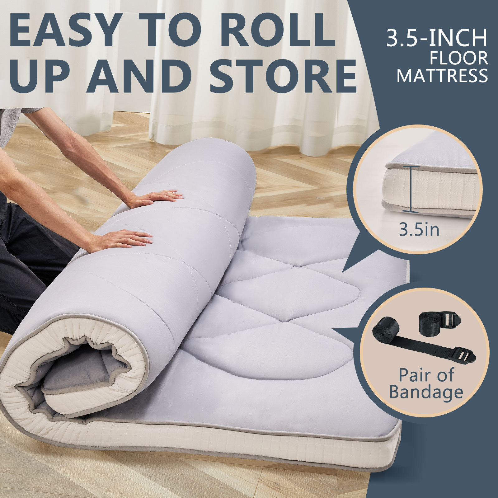 SUNYRISY Japanese Futon Floor Mattress 2.5″ T Rolling Tatami High-Density Foam