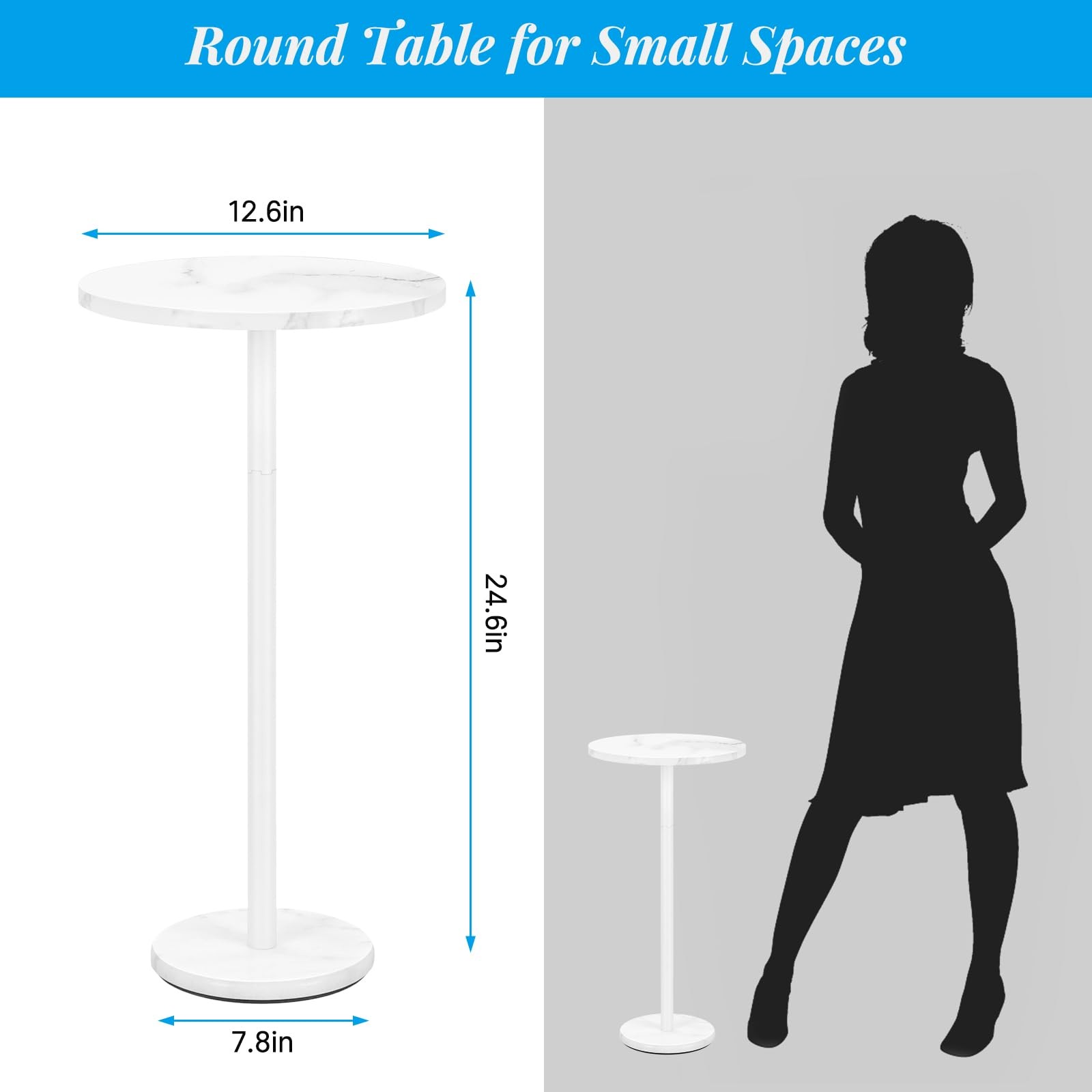 smusei Round End Table with Marble Base Drink 12.6″D x 12.6″W x 24″H, White