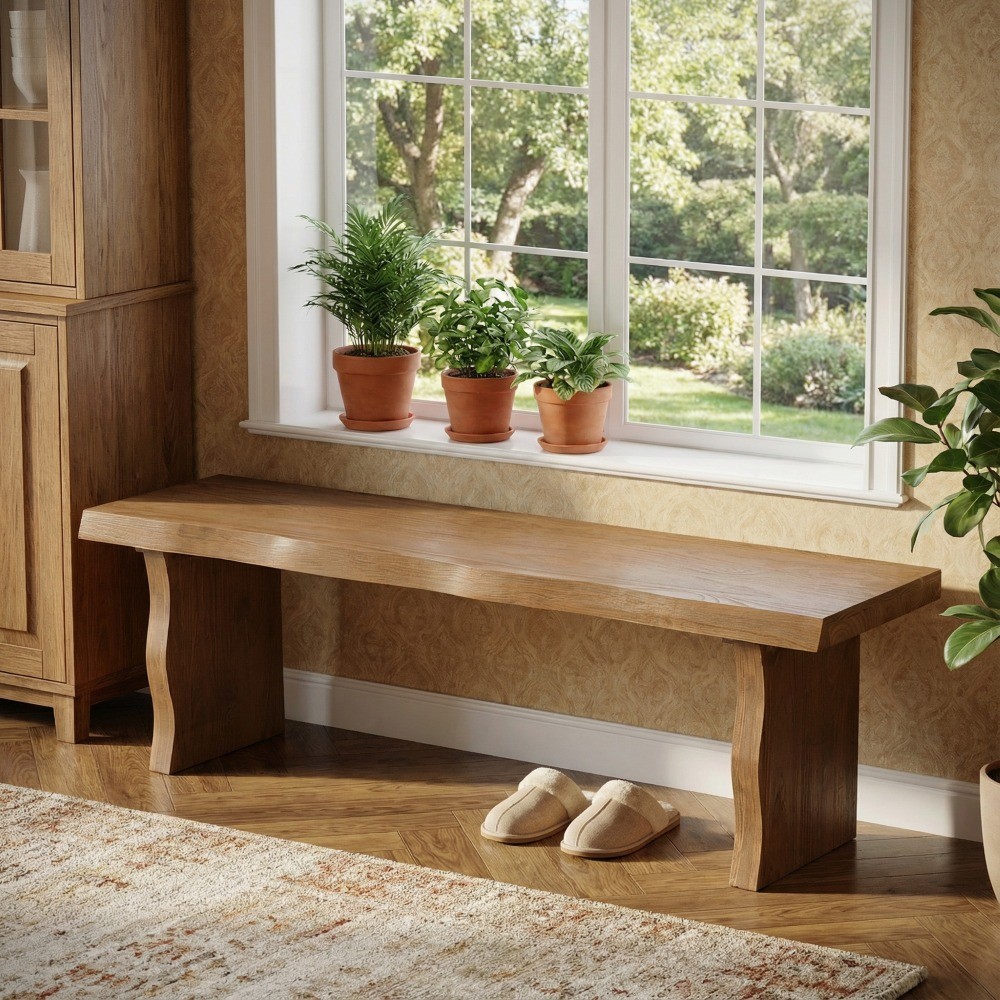 Indoor Pine Dining Bench, 62.9”L Solid Wood Seating, 350lbs Weight Capacity