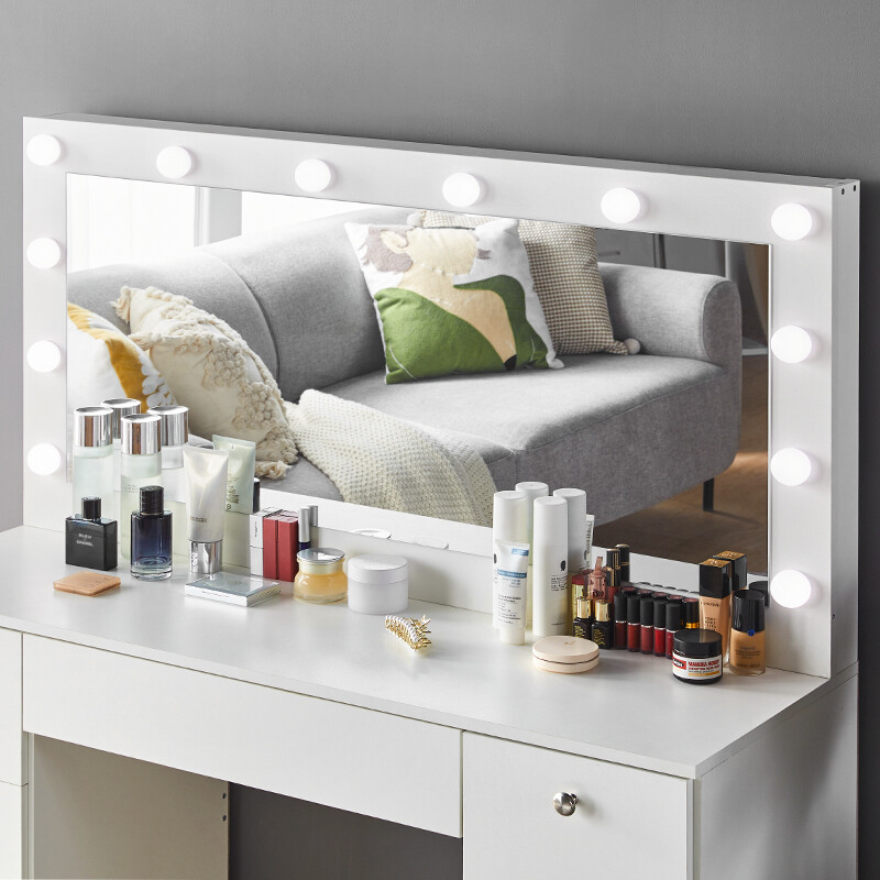 Large Dressing Table LED Bulbs Mirror Drawers Stool Makeup Desk Storage 7Drawers