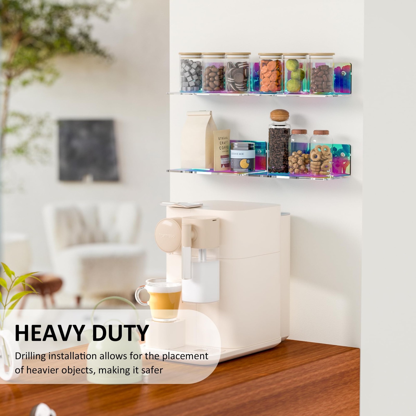 2 PCS 8×4 Inch Iridescent Acrylic Small Floating Wall Shelf Organizer Storage