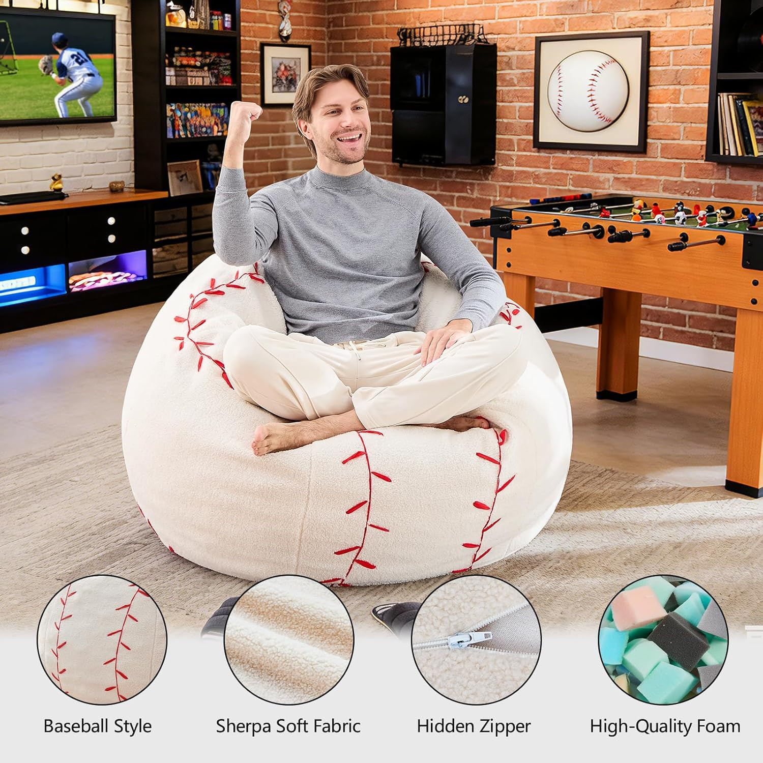 Giant Sports Baseball Bean Bag Chair – Oversized Plush Sofa for All Ages