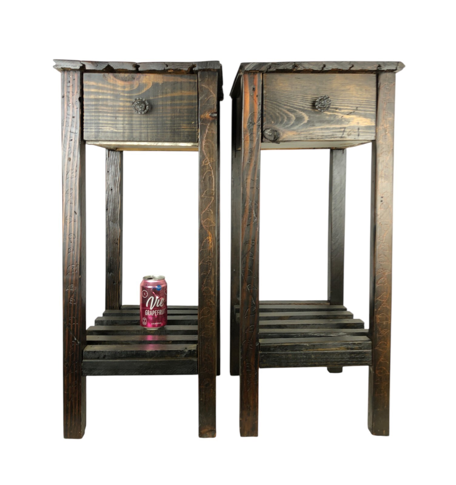 Pair Two Matching Rustic Barn / Salvaged Wood End Tables Home Made 31″ Tall