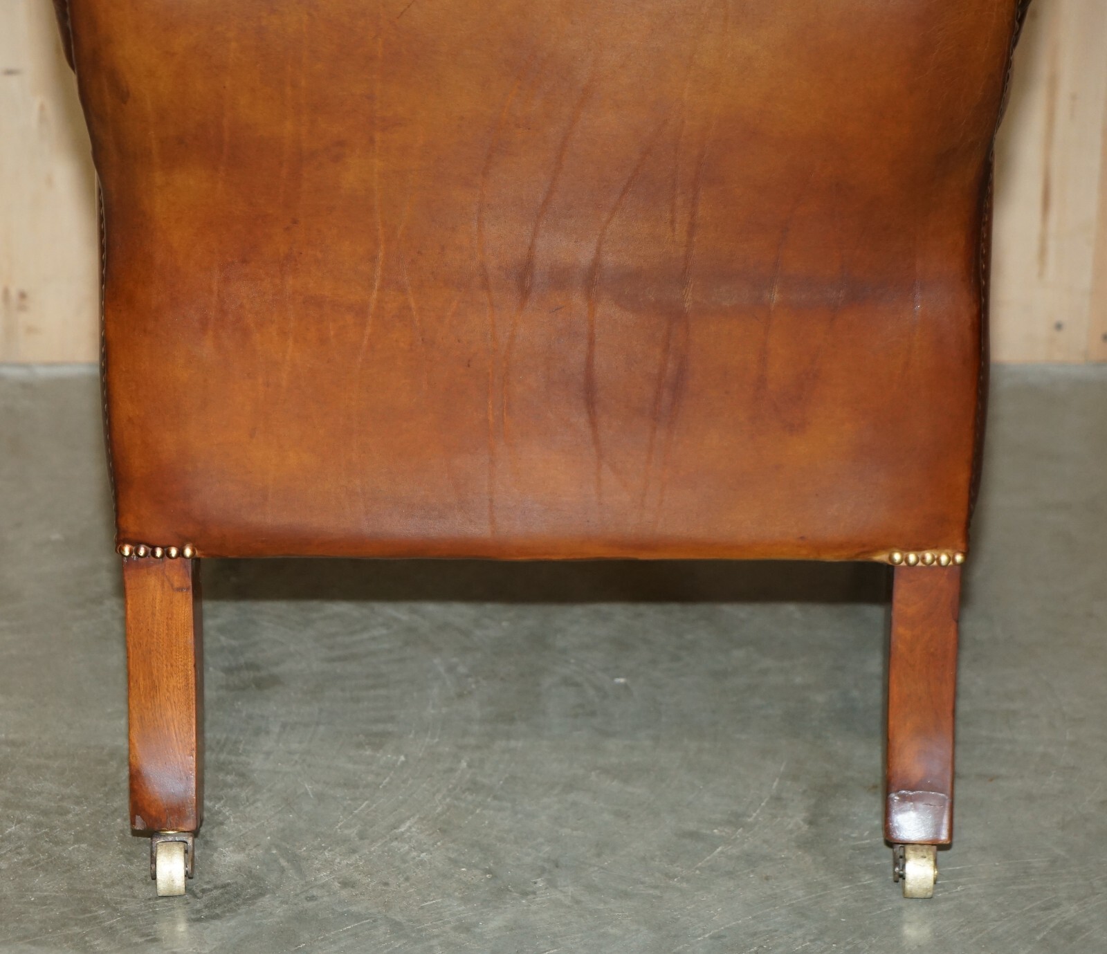RESTORED ANTIQUE WILLIAM IV CHESTERFIELD BROWN LEATHER ARMCHAIR + WRITING SLOPE
