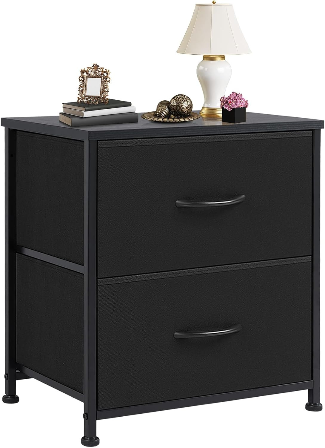 Buro Negro 20in con 2 Cajones Tela Mesa Lateral Dormitorio Entrada Dormitorio