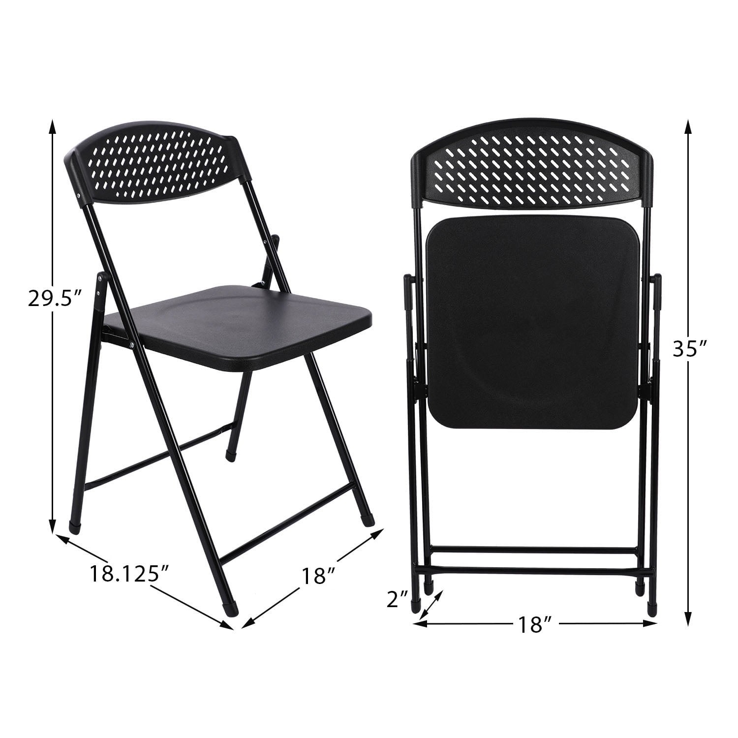 bulk Steel Frame Light-Weight Compact Plastic Folding Chairs,Black (Set of 10)