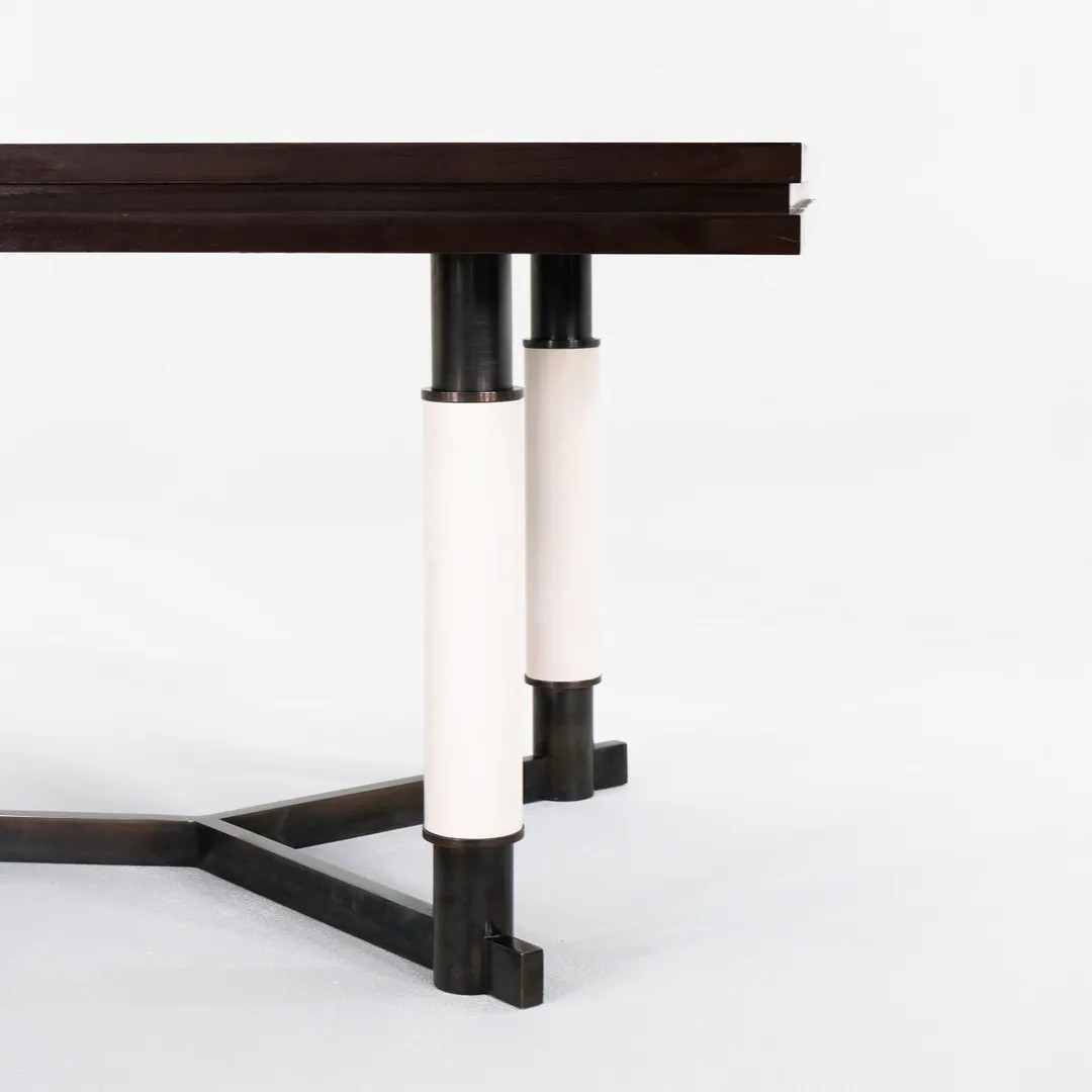 2016 David Kleinberg Custom Mahogany Bronze and Parchment Extension Dining Table