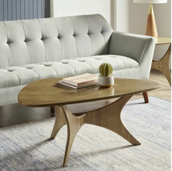 NEW Light Brown Triangle Wood Coffee Table Living Room Furniture Durable Sturdy