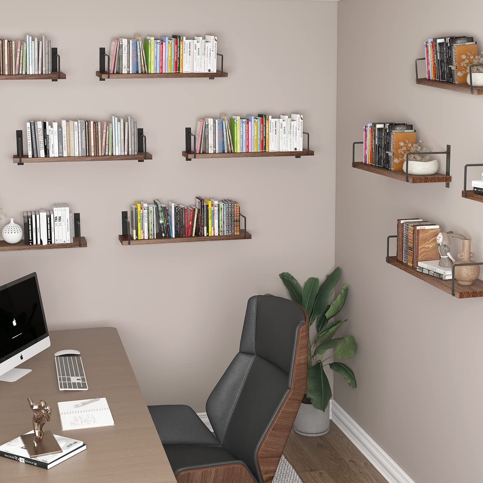 Floating Shelves – 24 Inch Wall Mounted Set of 3 Rustic Wood Shelves for Wall…