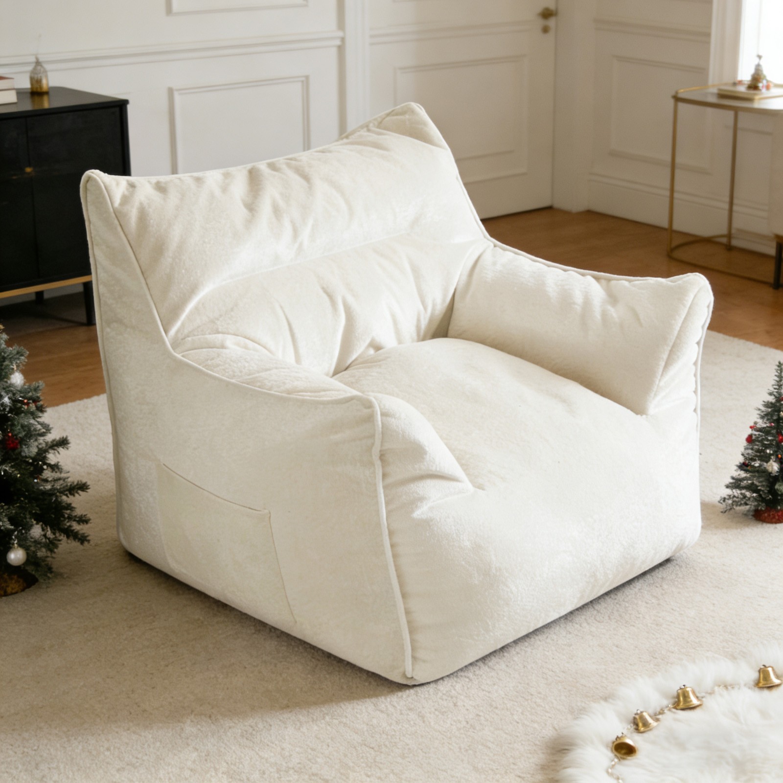 Soft Velvet Bean Bag Chair for Adults Large Comfy Floor Sofa for Gaming Reading