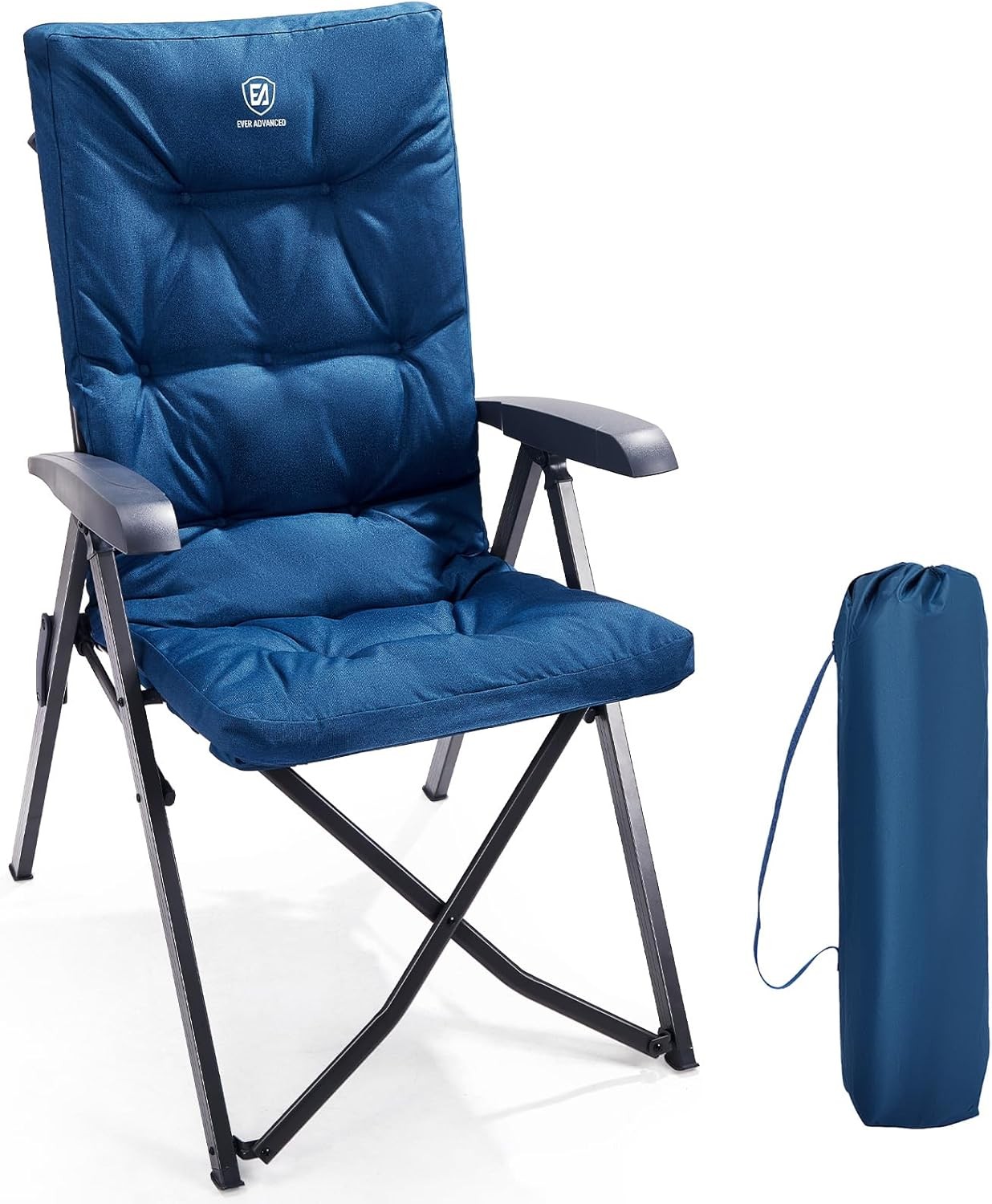 Folding Padded Camping Chair 4 Positon Adjustable Recliner with High Back
