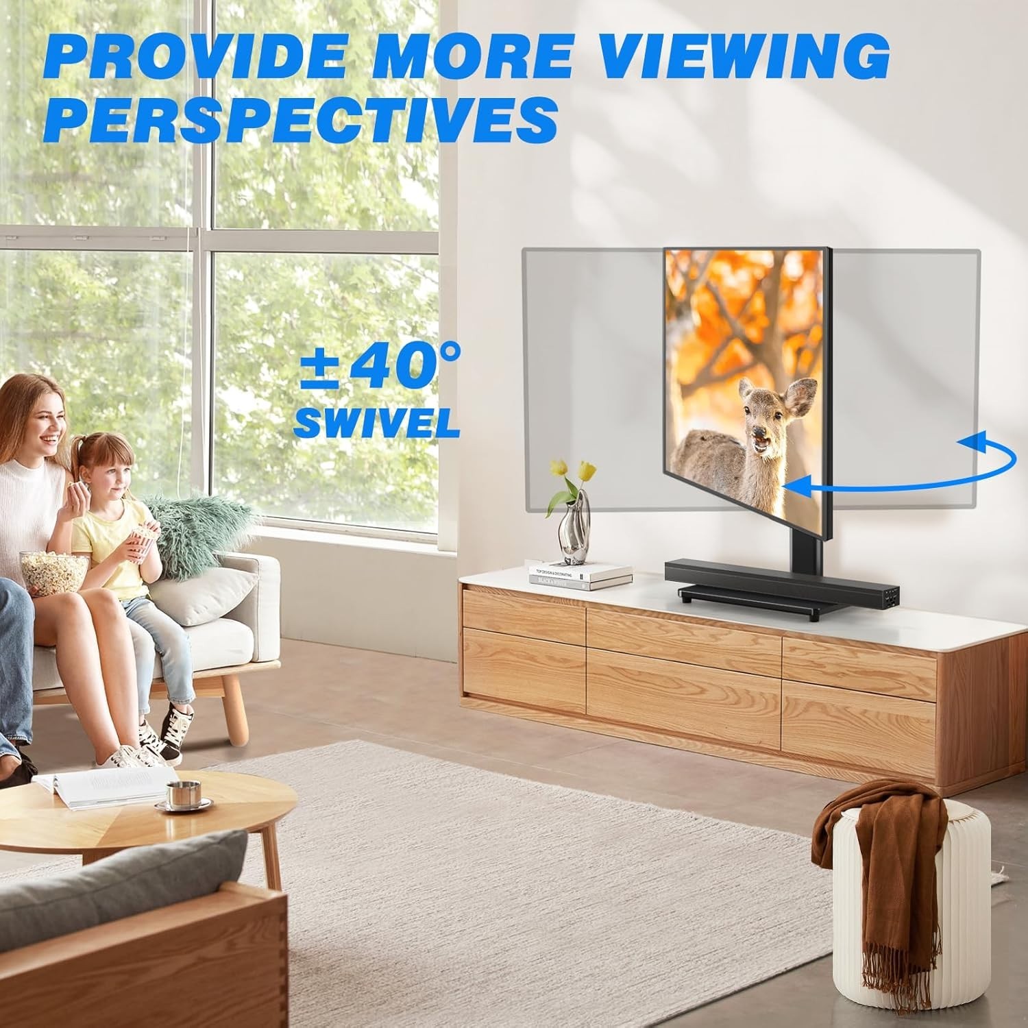 Heavy Duty Swivel TV Stand for Screens 19-43 Inch, Tempered Glass & Alloy Steel