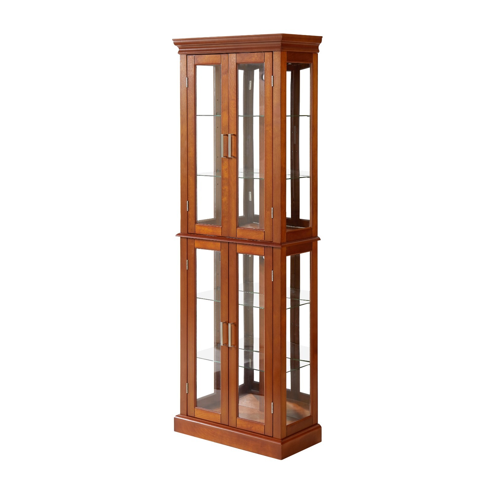 70 Inch Display Cabinet w/ lights, Tempered Glass, Mirrored Back Panel, Walnut