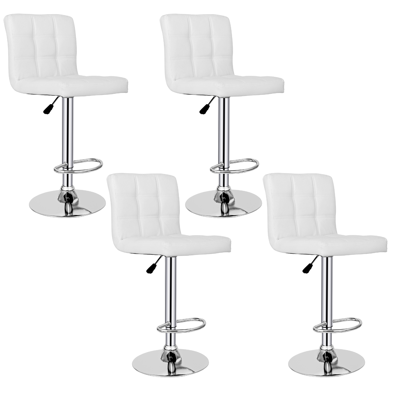 Set of 4 White Swivel Bar Stools PU Leather Chairs w/3Level Gas Rod Sturdy Steel