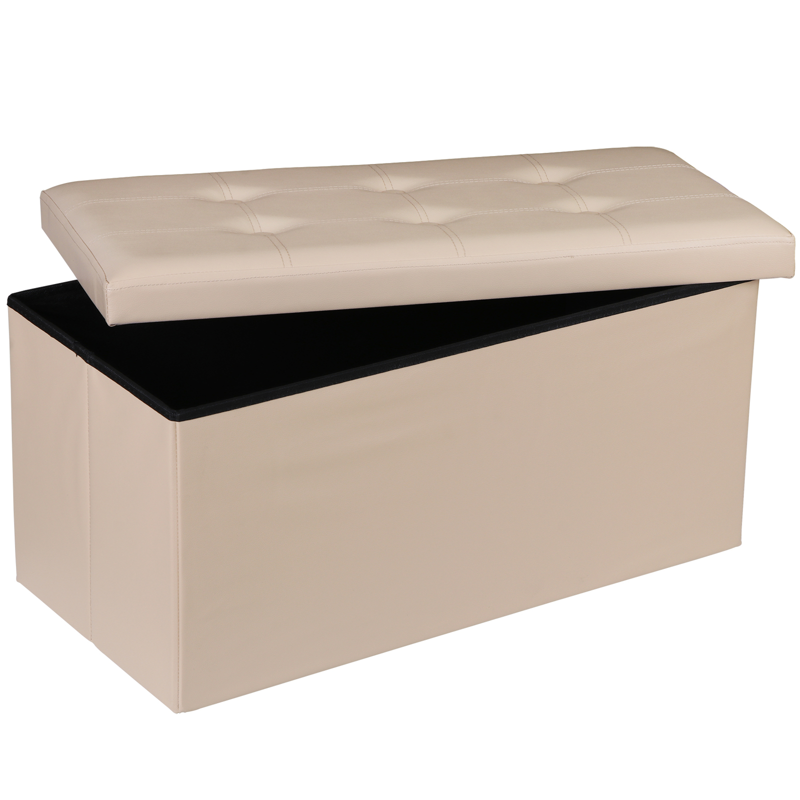 Folding Storage Ottoman 350 lb Load Capacity Storage Bench Footrest Beige