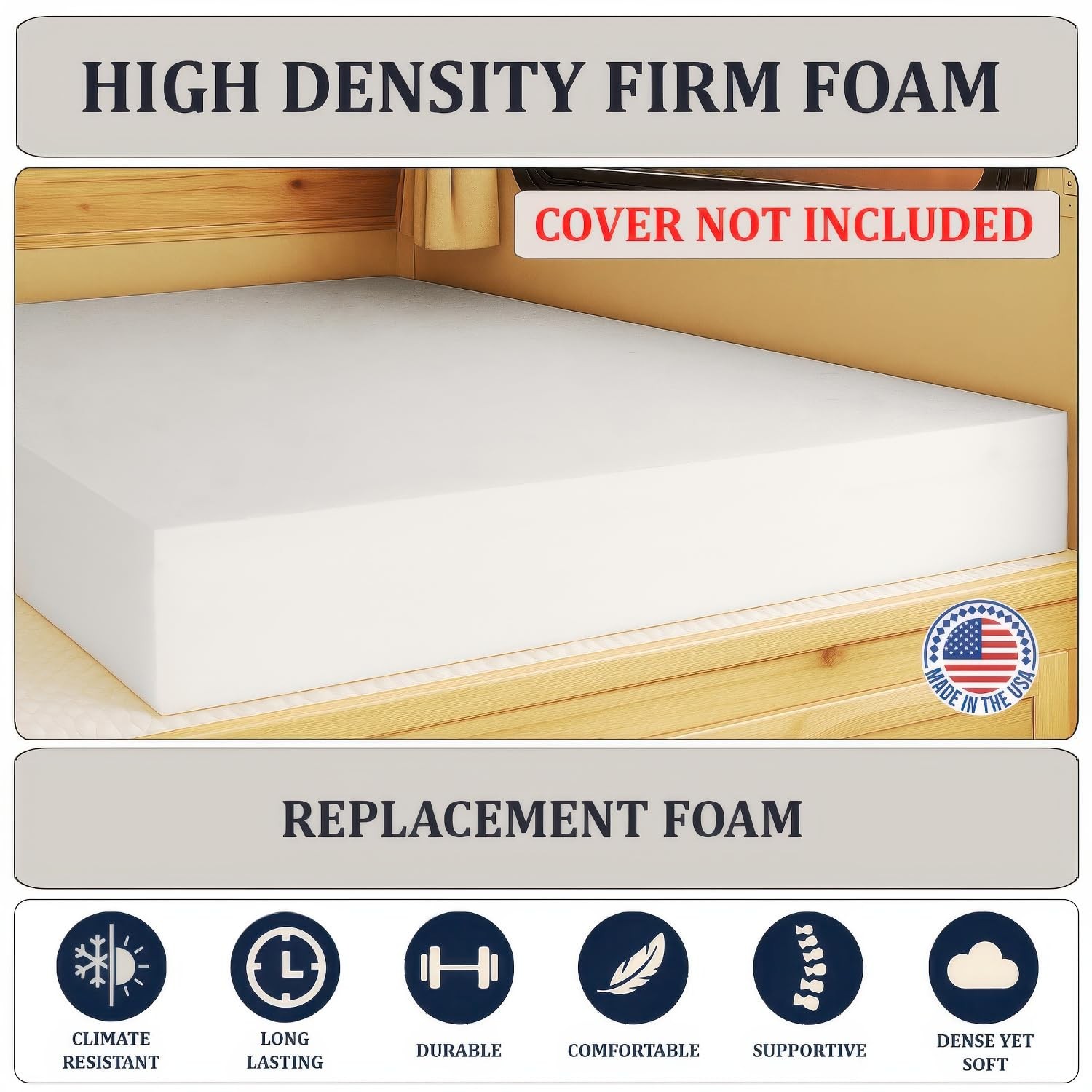 Foamma 5 X 48 X 75 Firm Mattress Replacement For Rv Bunk Camper Trailer Back