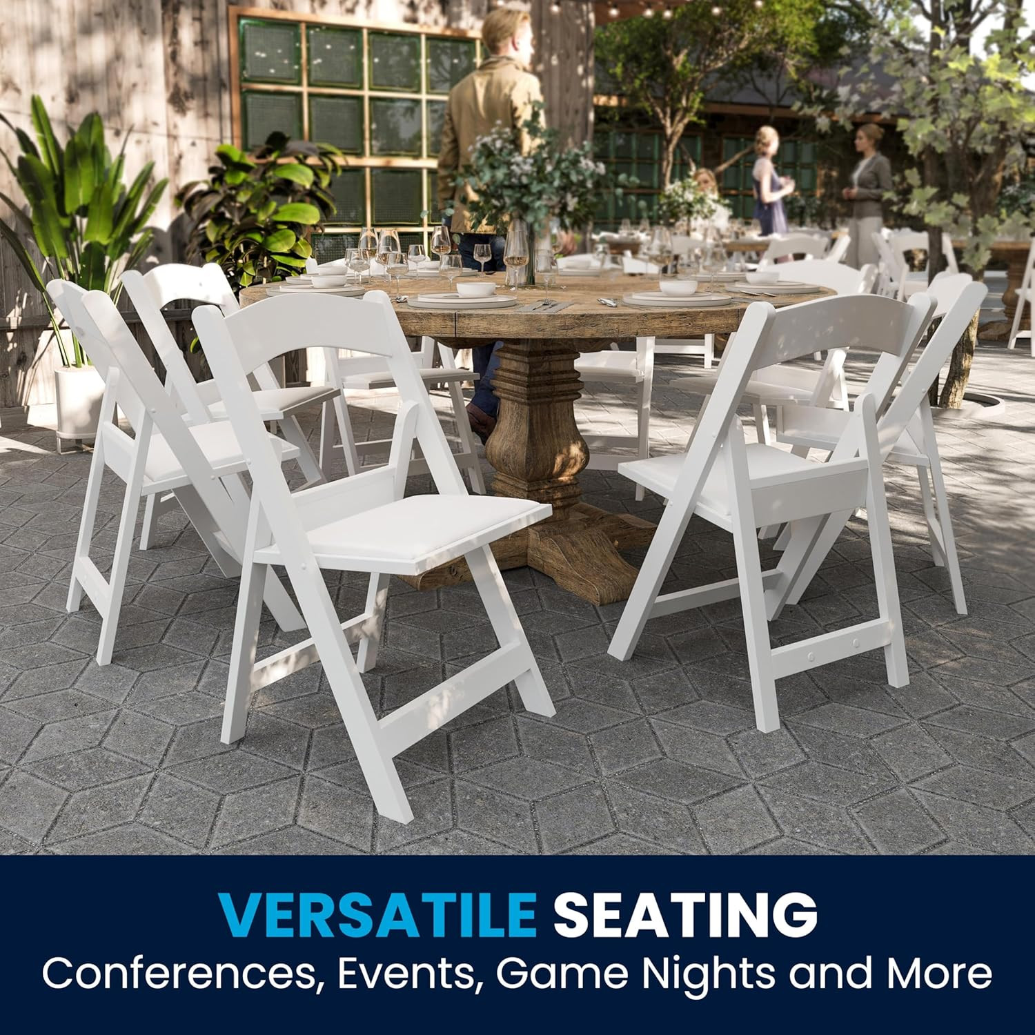 Hercules Series Folding Chair – White Resin – Set of 4 800LB Weight Capacity Com