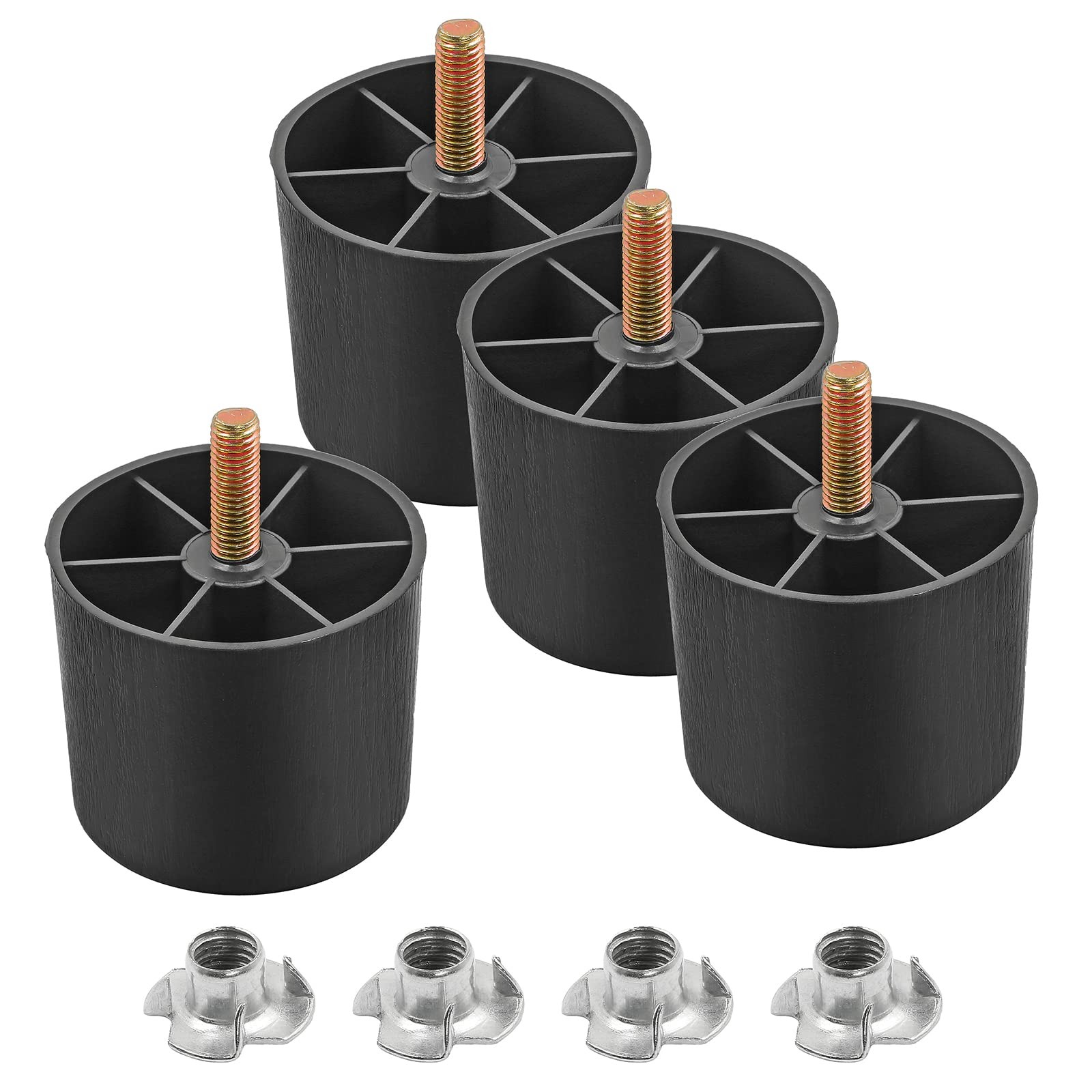 4 PCS Black Plastic Furniture Leg 2 Inch Round Tapered Sofa Foot M81.25 Bolt