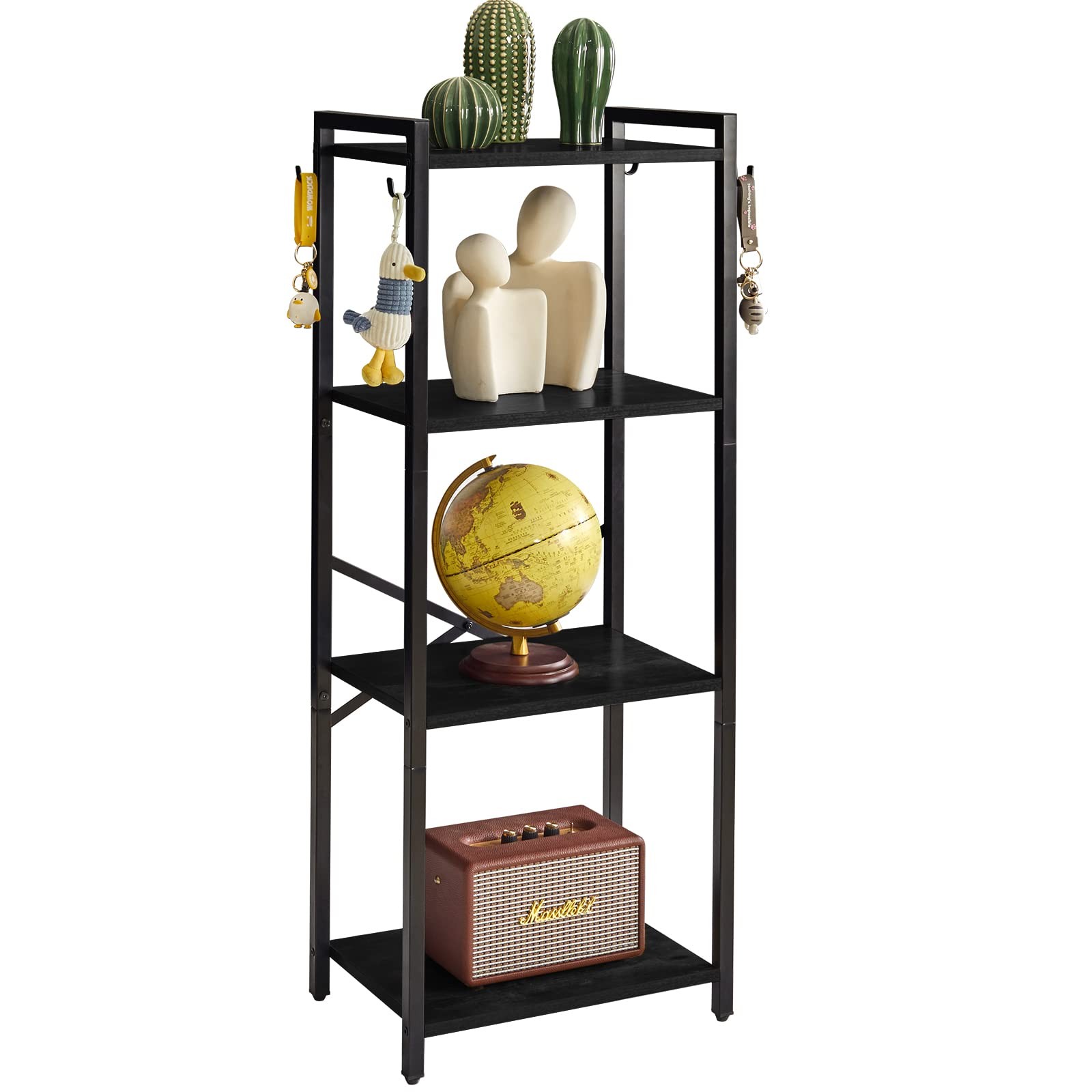 4-Tier Narrow Ladder Bookshelf Storage Rack Black 44×16.9×11.4 Inch