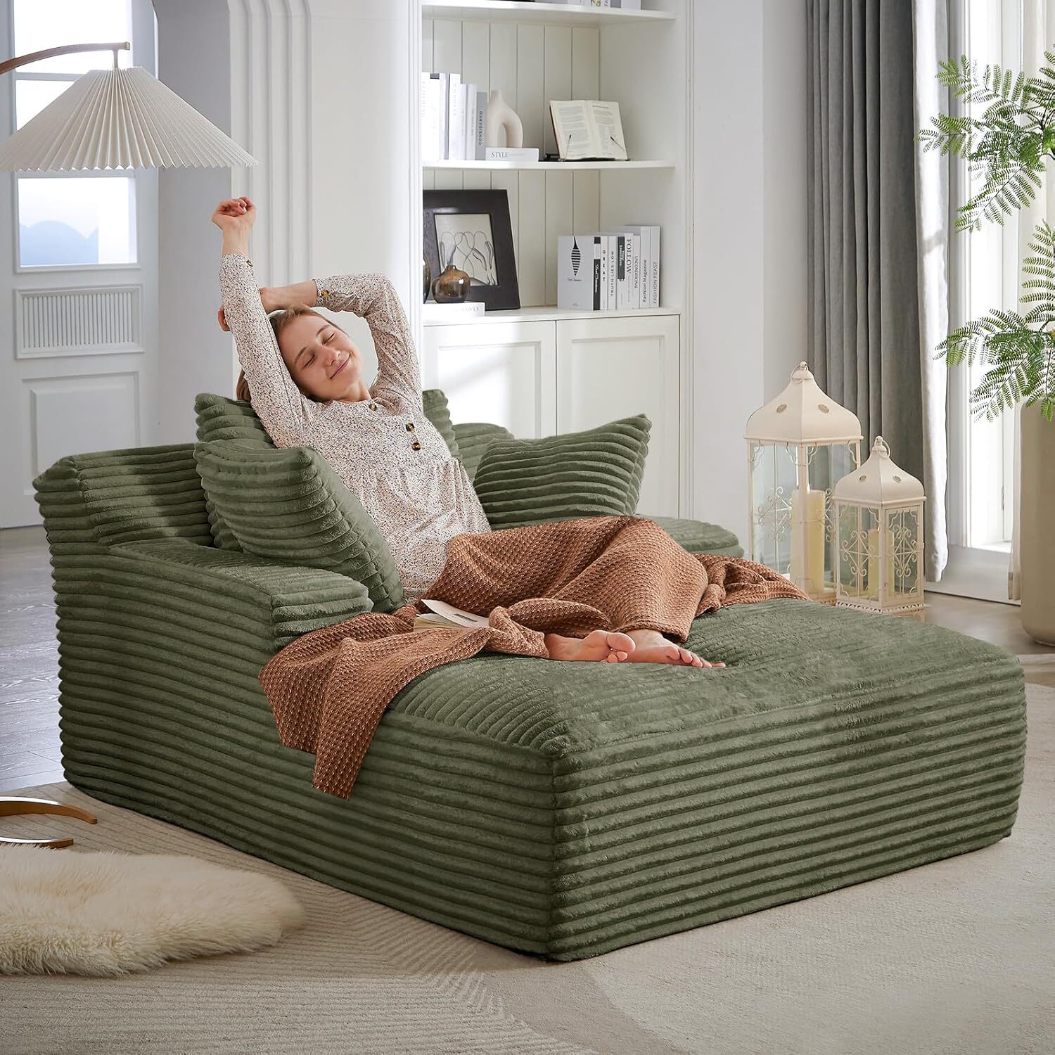 Oversized Chaise Lounge Chair Indoor No Assembly Required Cloud Plush Corduroy