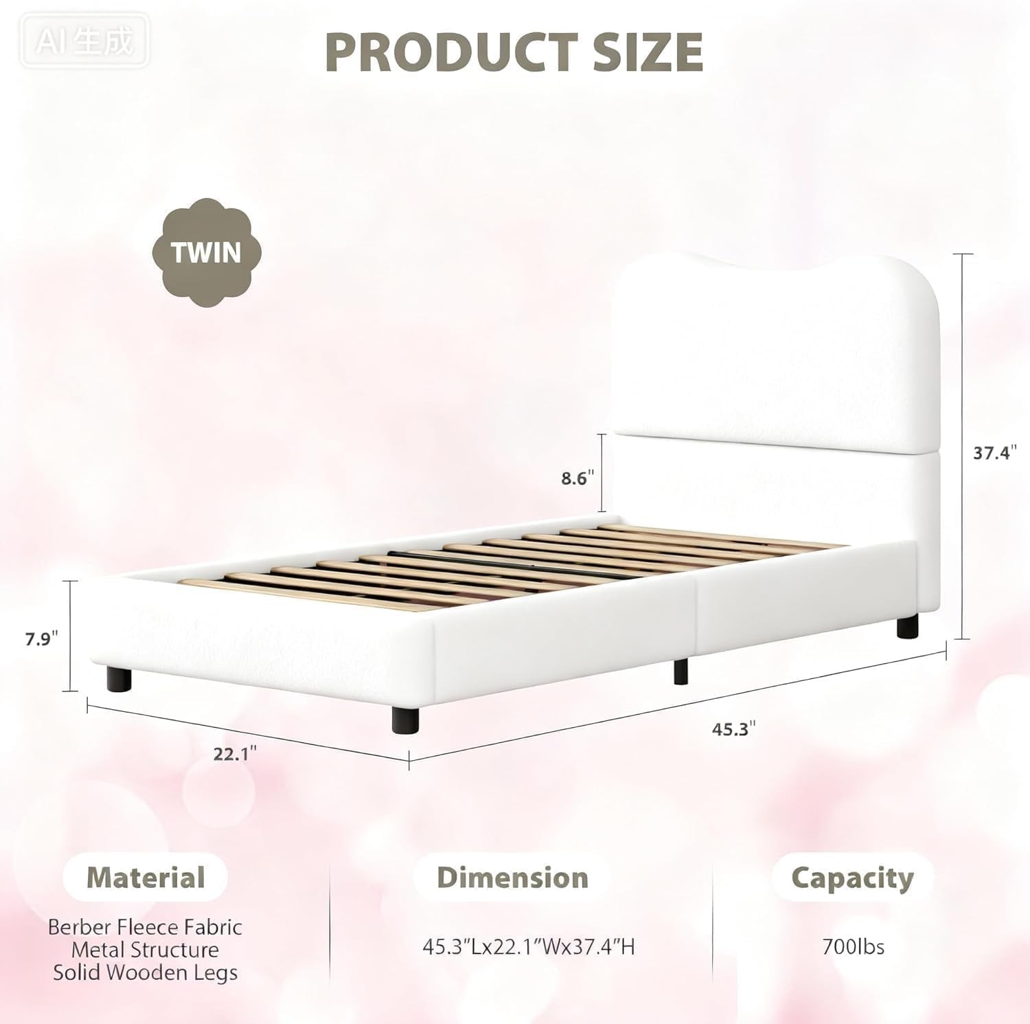 Twin Full Queen Low Profile Bed Frame with Soft Headboard, No Box Spring Needed