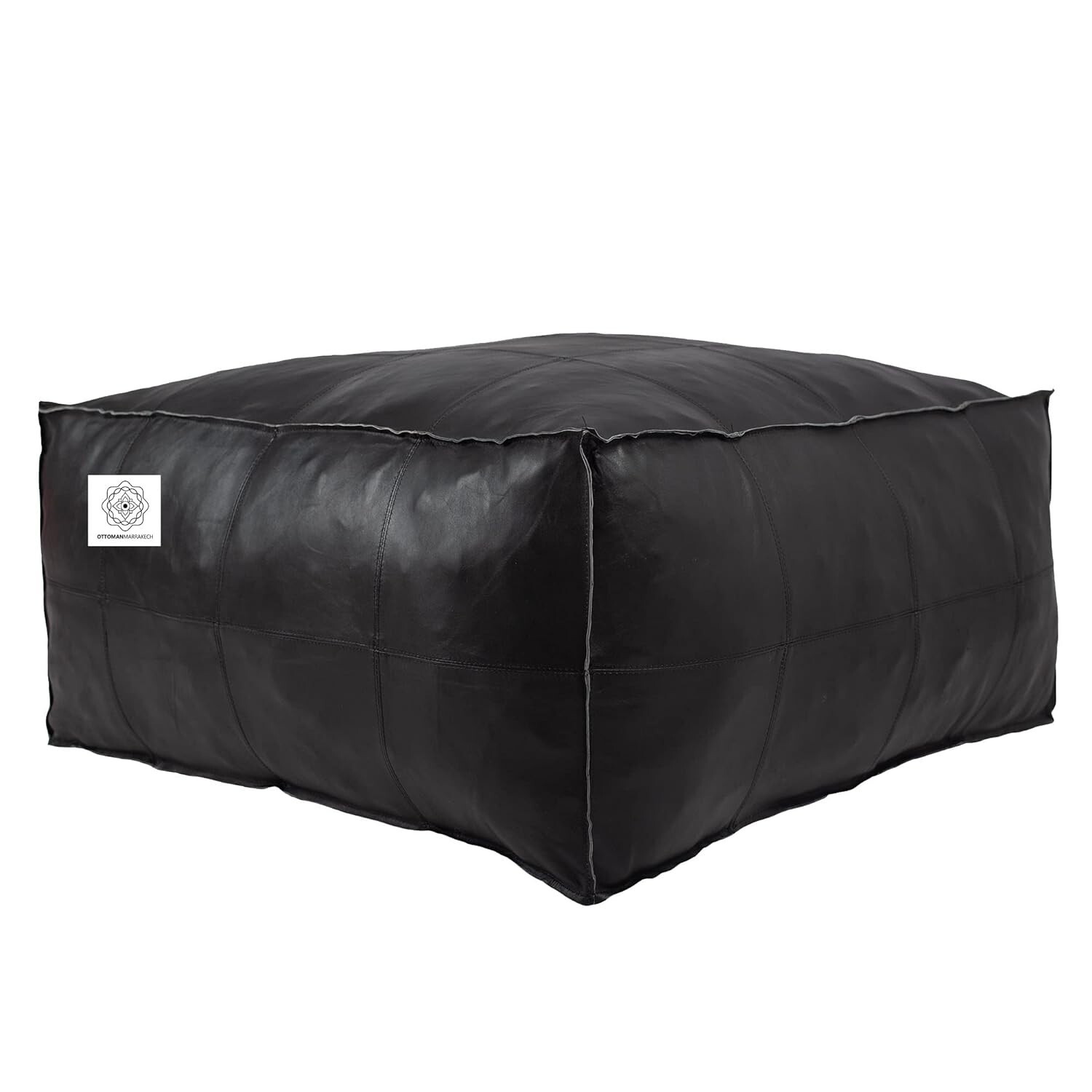 30” Square Handcraft Footrest Black Moroccan Leather Footstool Pouffe Unstuffed
