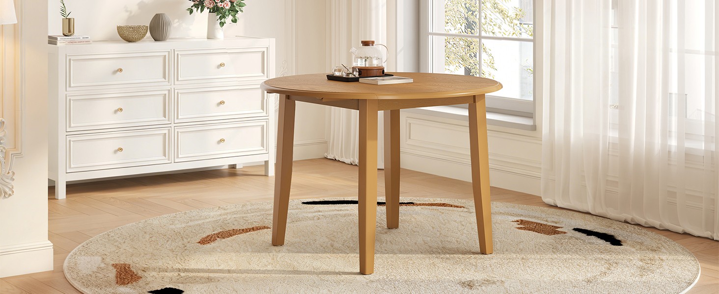 Extendable Round Folding Dining Table for 2-4 People Light Brown