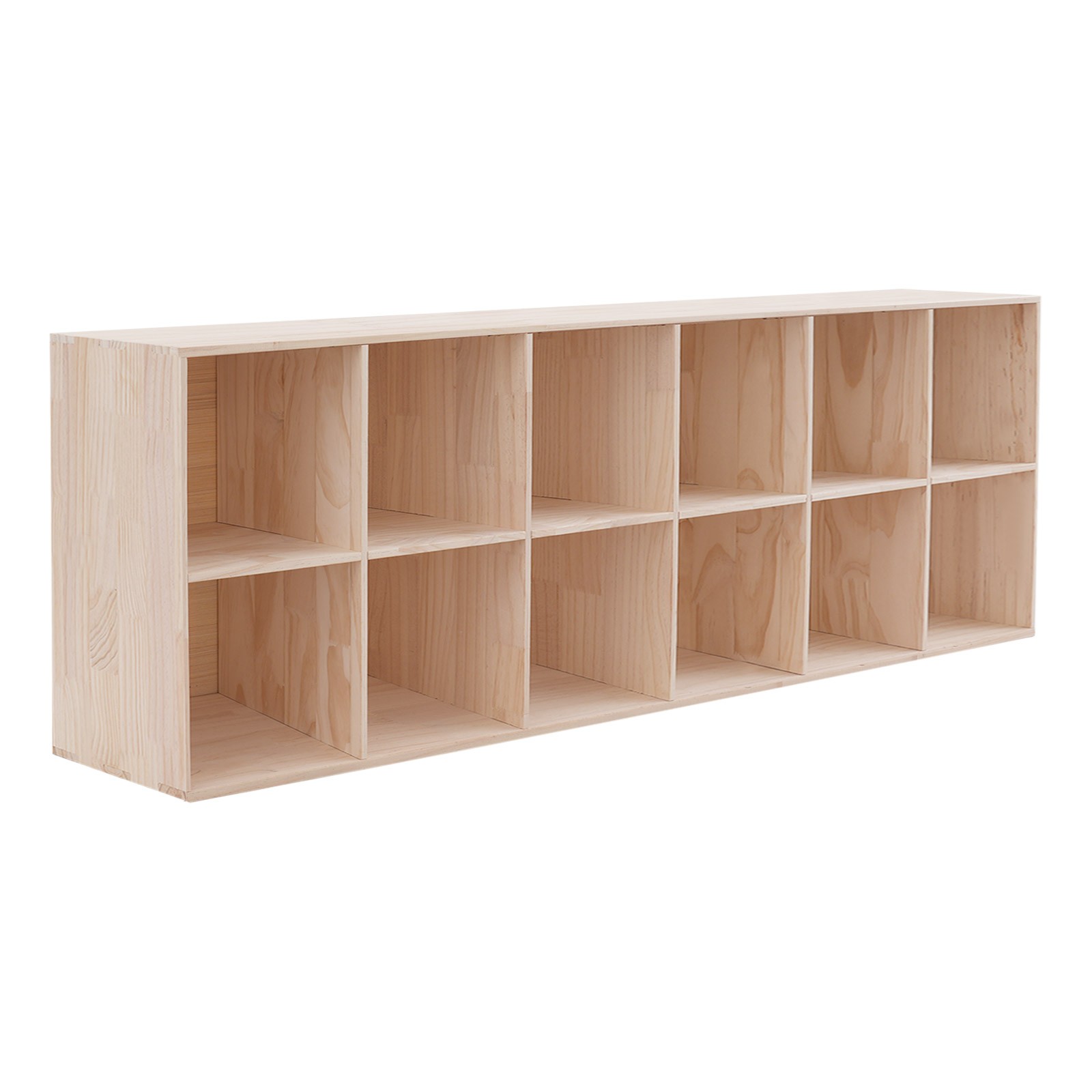 12 Compartments Book Storage Display Cabinet 180cm Bookshelf Solid Wood Bookcase