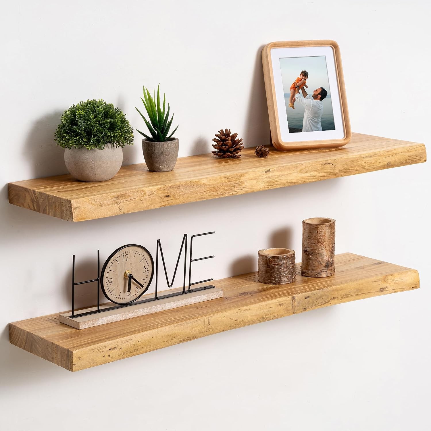 Live Edge Floating Shelves Wall 40 inch 8 Inch Deep Solid Elm Wood Floating Wall