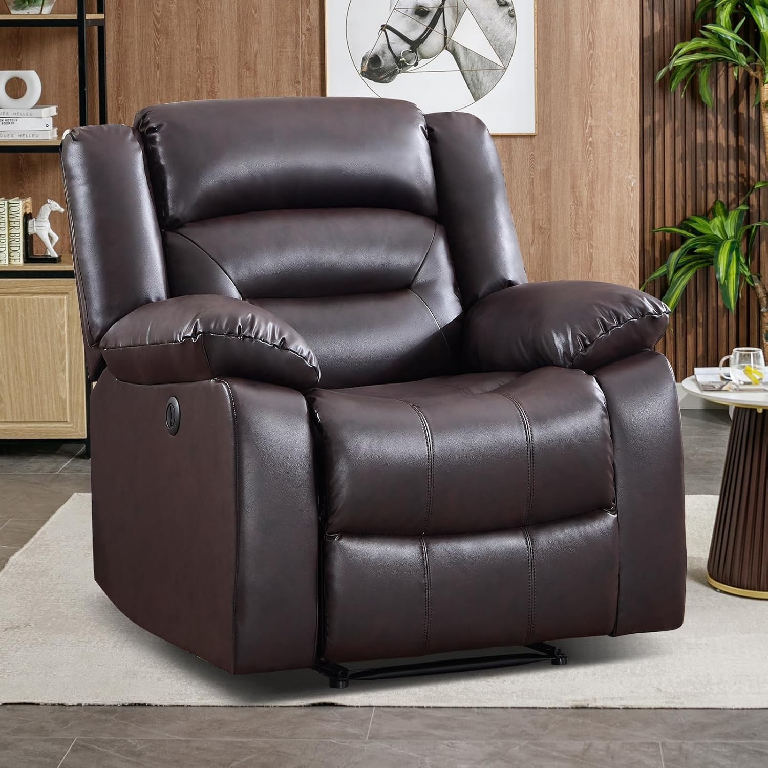 EBELLO Faux Leather Power Recliner Chair Electric Overstuffed Reclining Chair